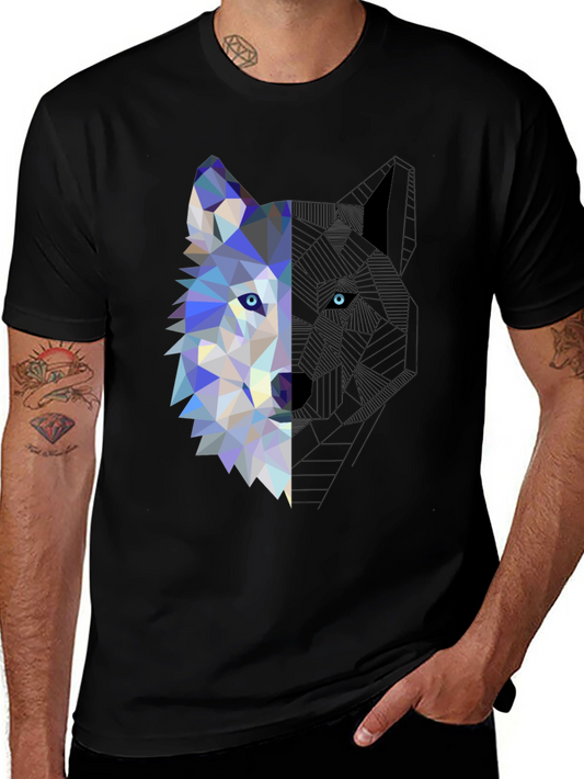 Geometric Wolf Graphic Tee - Modern Mens T-Shirt