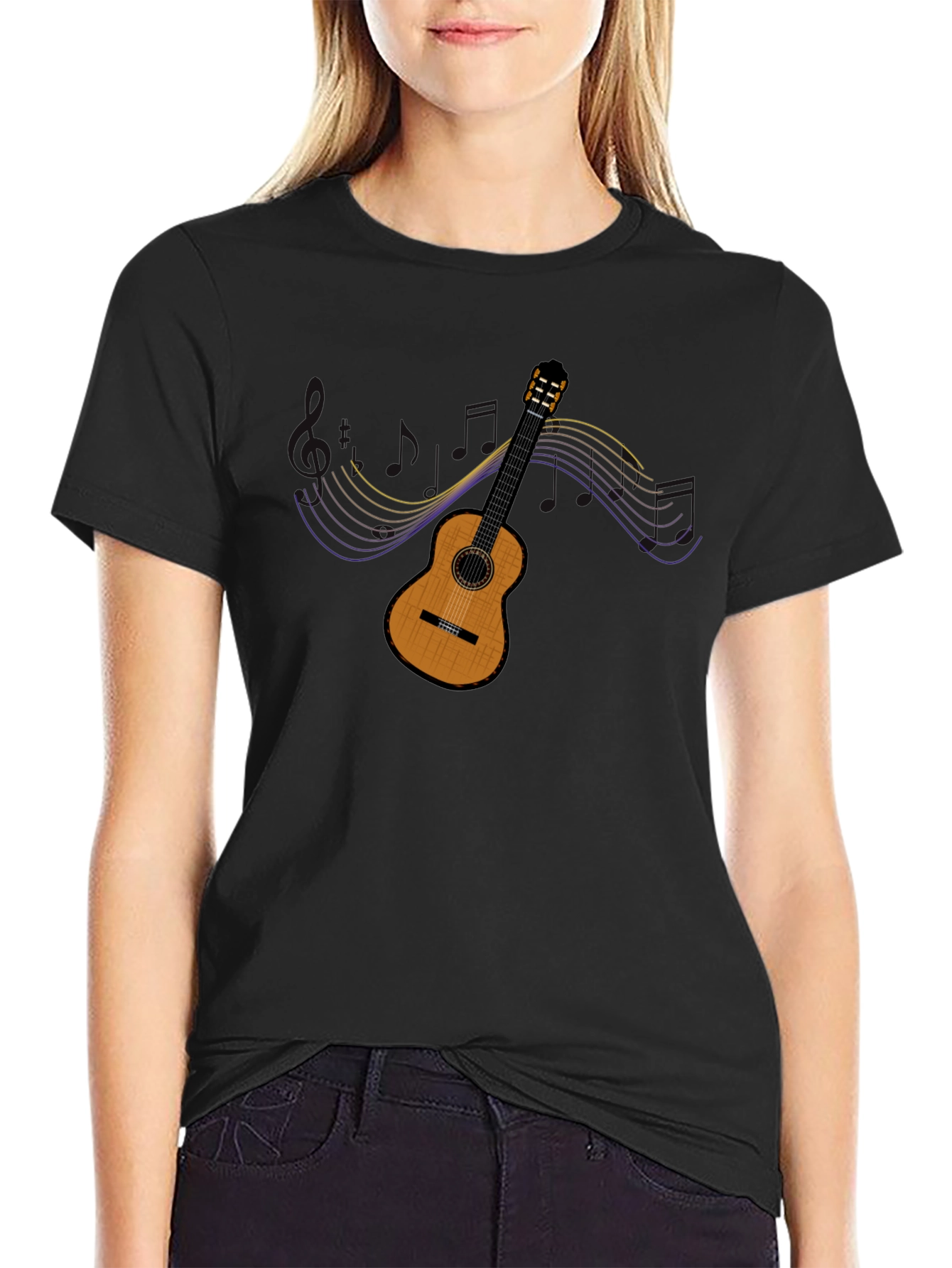 Guitar Music Graphic Black T-Shirt