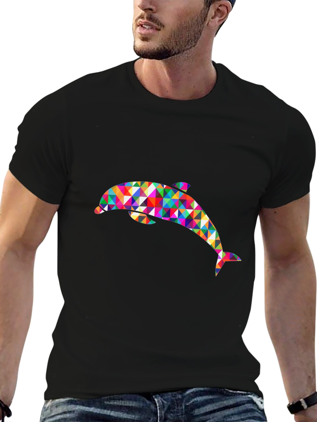 Geometric Dolphin T-Shirt - Black