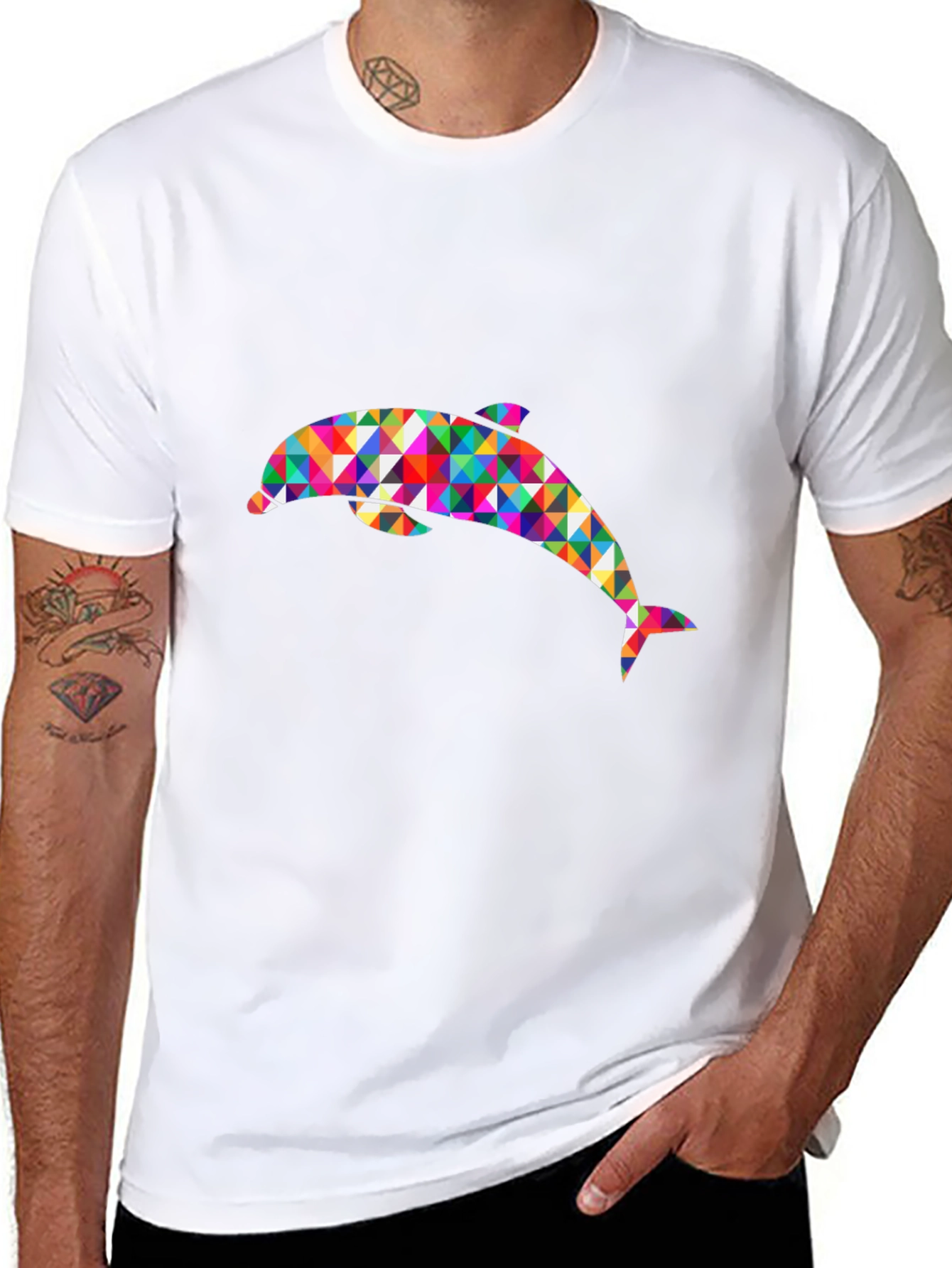 Geometric Dolphin T-Shirt - Black