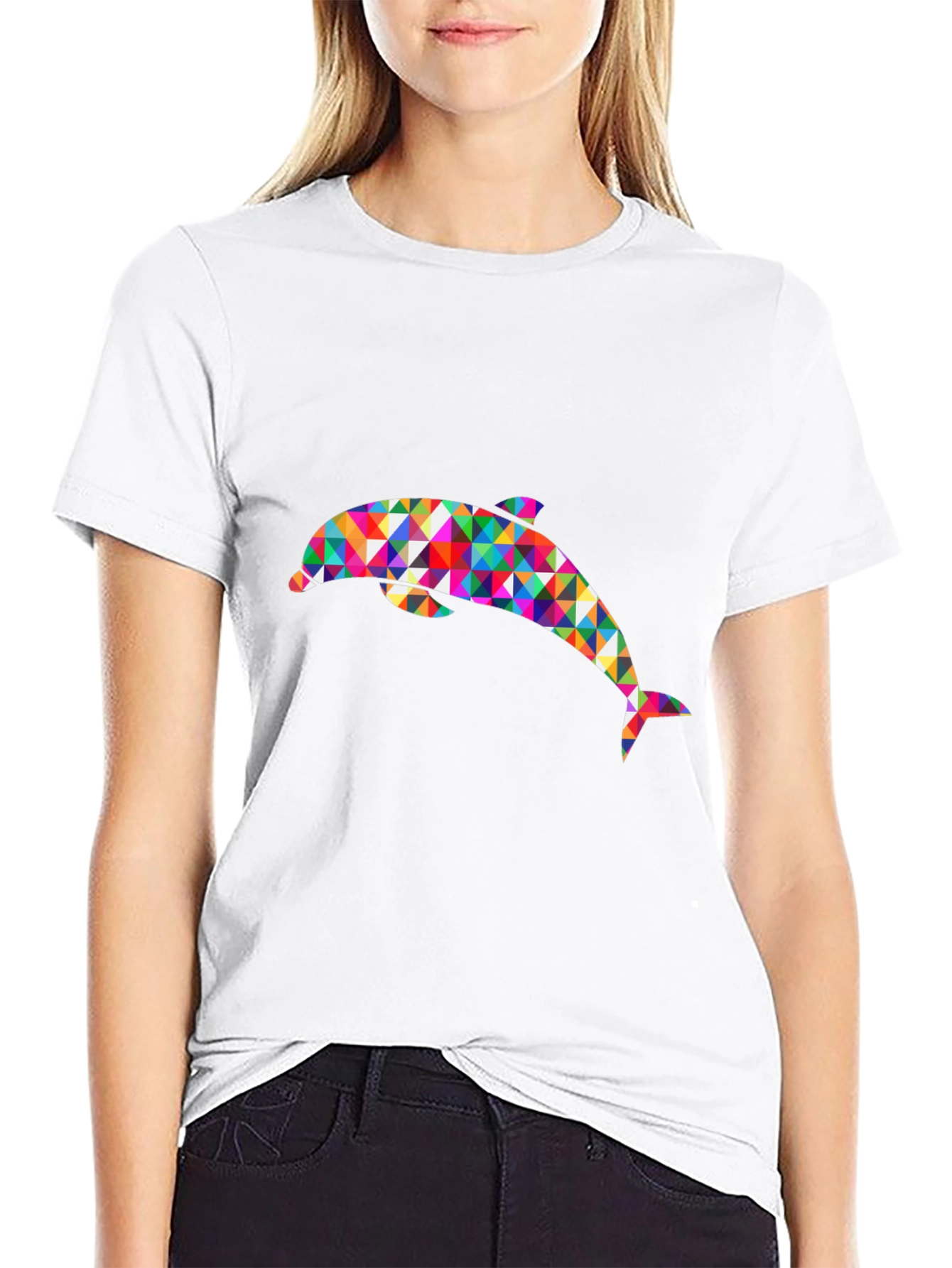 Geometric Dolphin T-Shirt - Black