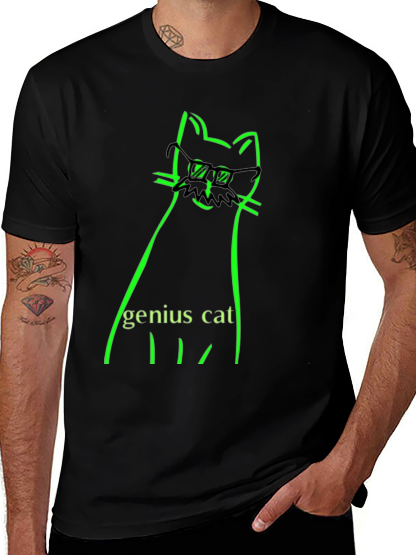 Genius Cat Black T-Shirt - Whimsical & Clever Design