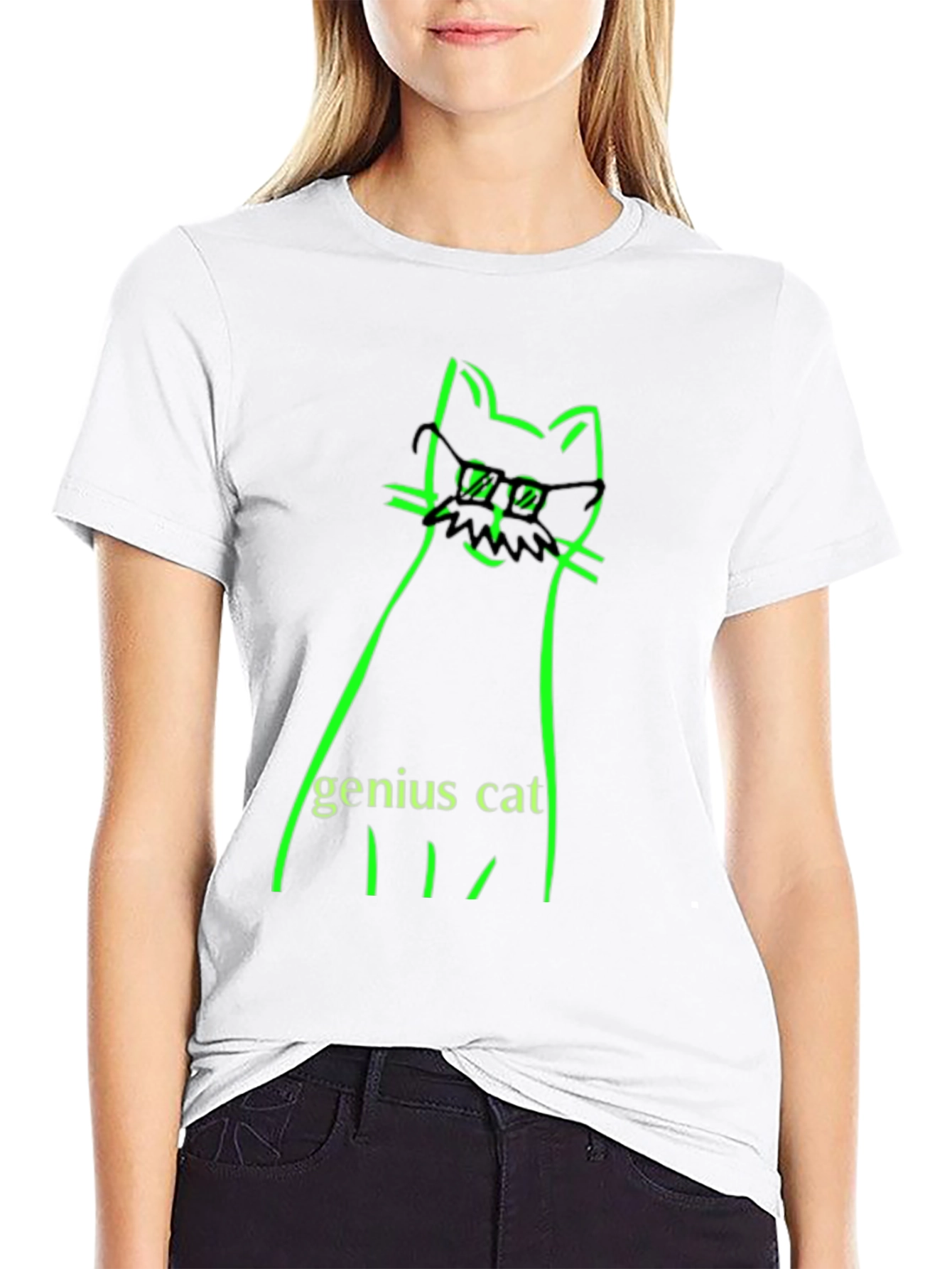 Genius Cat Black T-Shirt - Whimsical & Clever Design