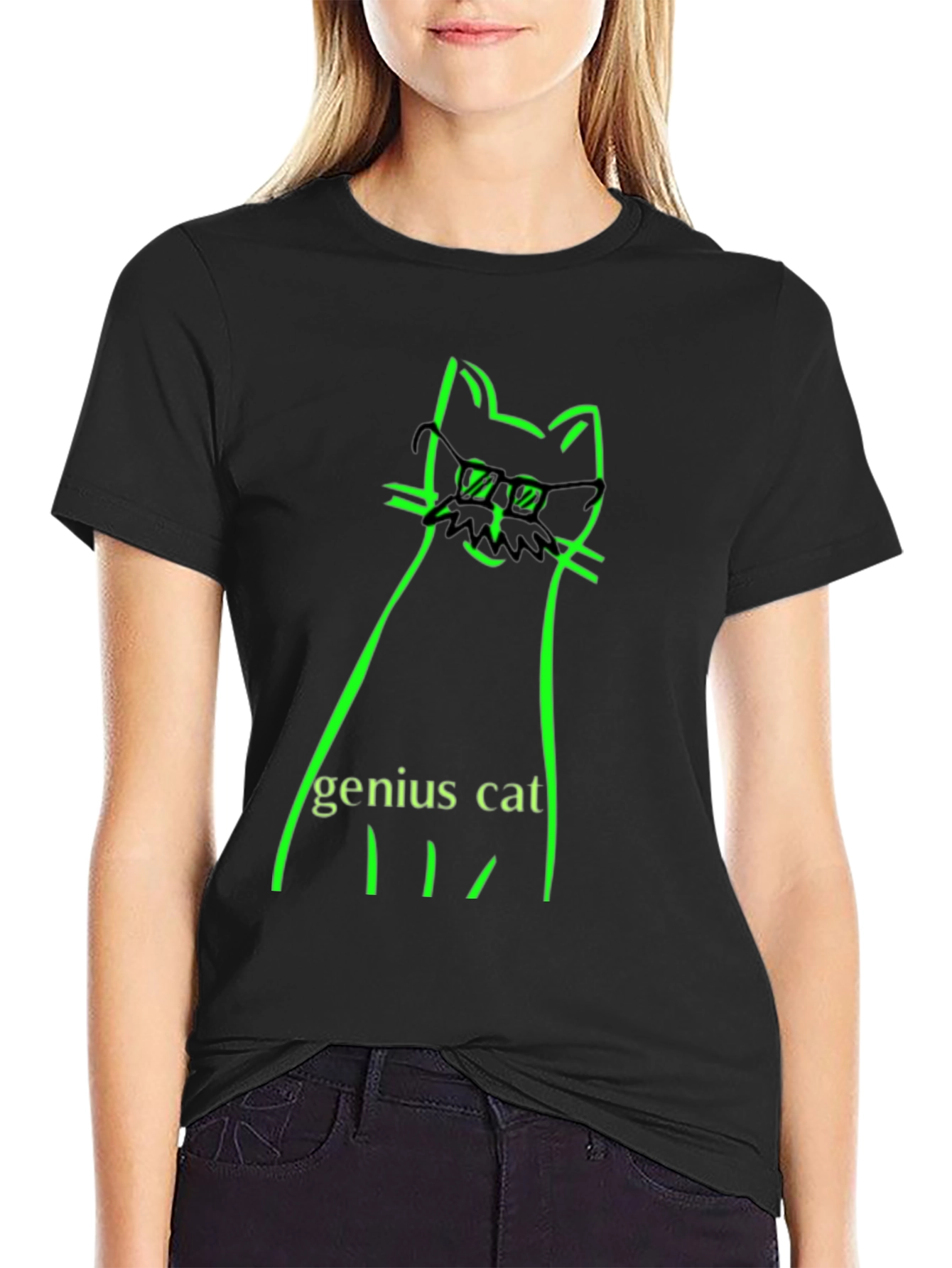 Genius Cat Black T-Shirt - Whimsical & Clever Design