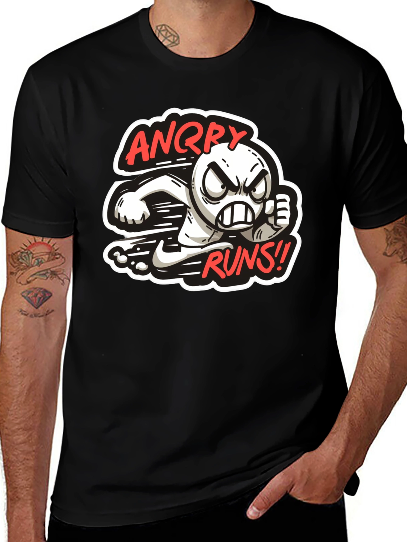 Angry Runs T-Shirt - Mens Black Graphic Tee
