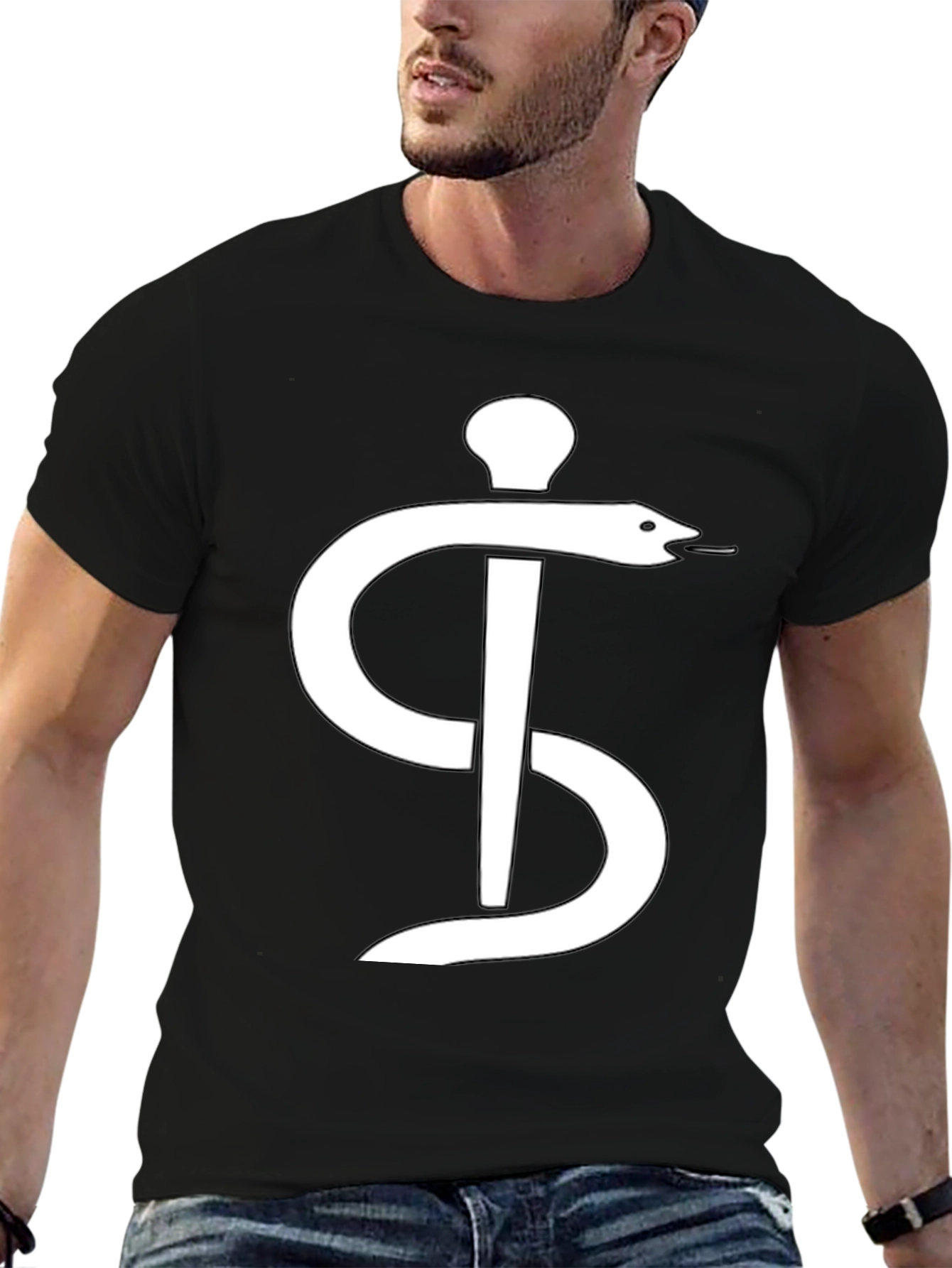 Aesculapius Snake Rod Black Graphic Tee