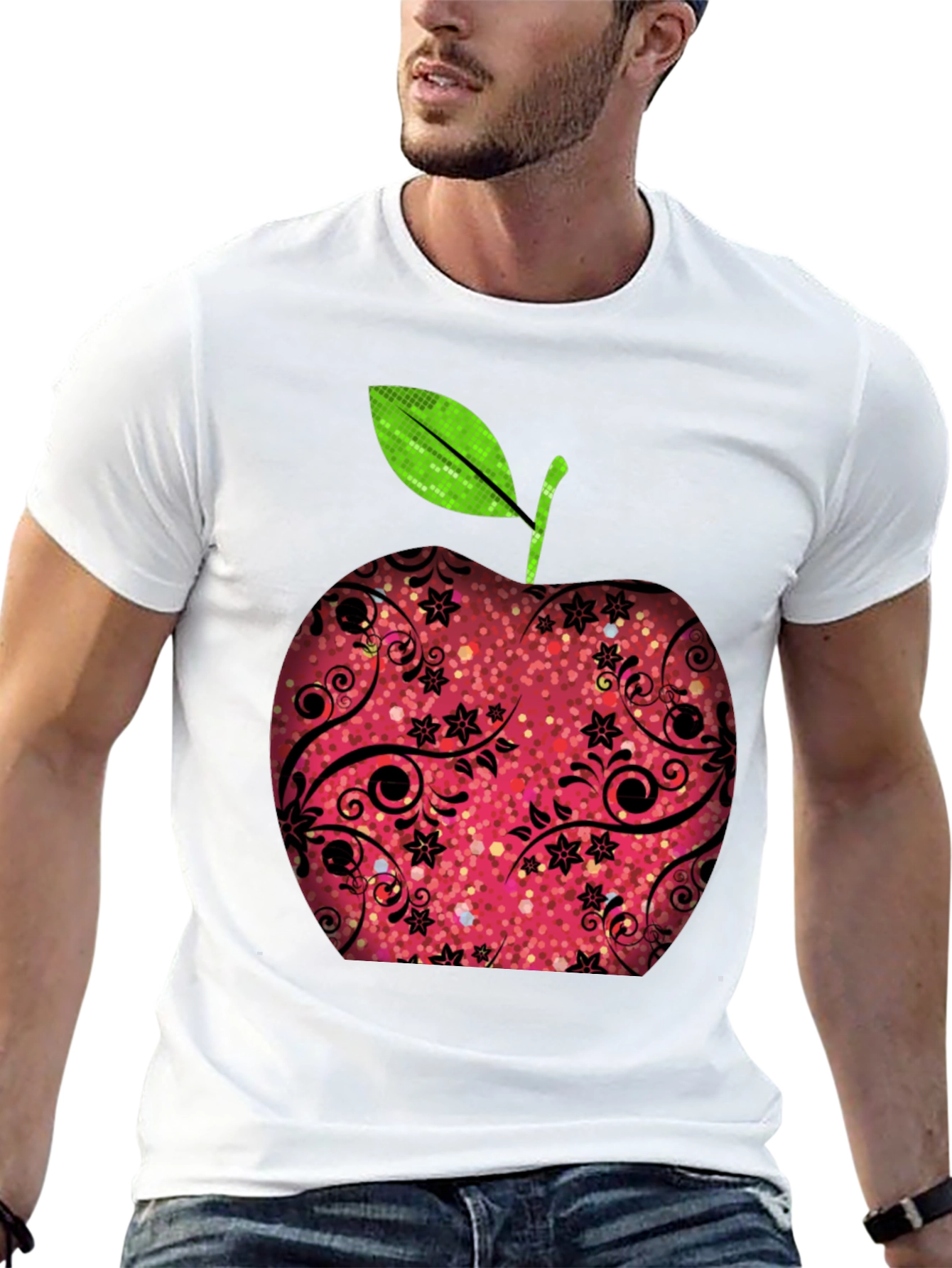 Apple Graphic Print Black T-Shirt