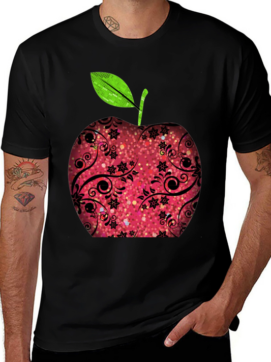 Apple Graphic Print Black T-Shirt
