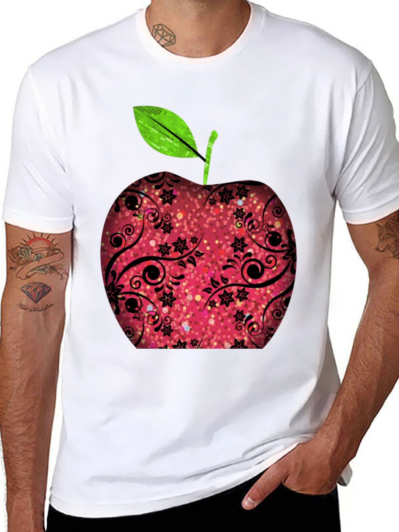Apple Graphic Print Black T-Shirt