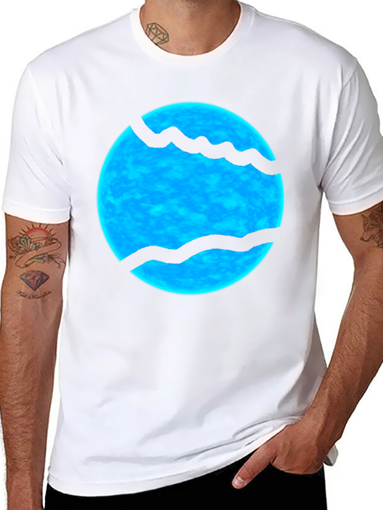 Abstract Blue Sphere Graphic Print Black T-Shirt