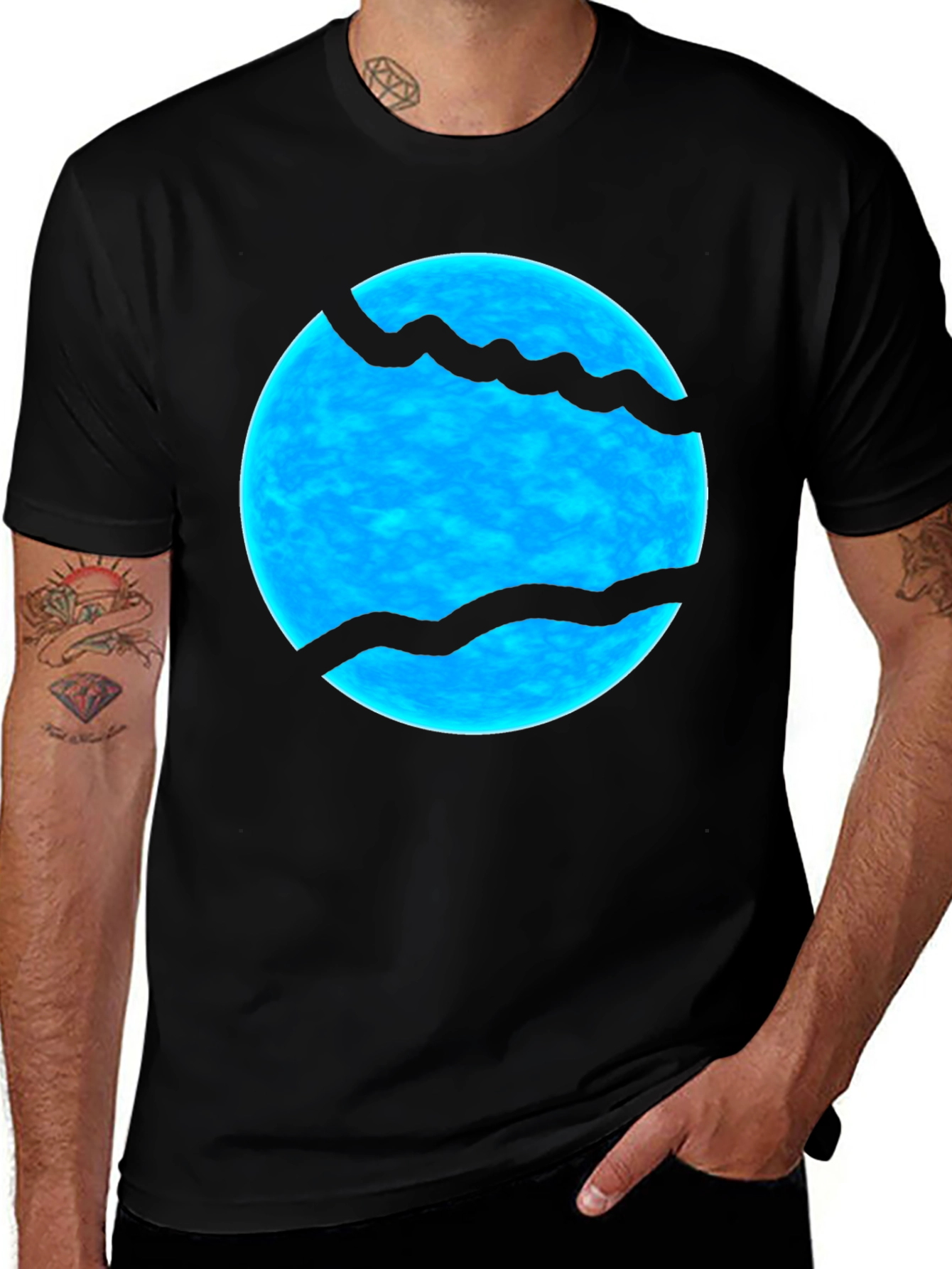 Abstract Blue Sphere Graphic Print Black T-Shirt