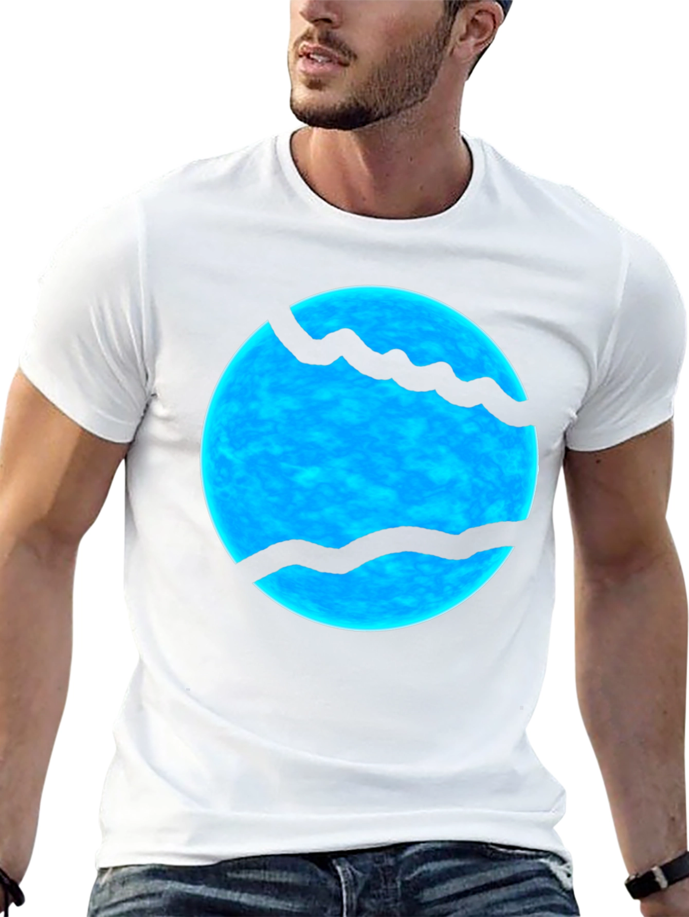 Abstract Blue Sphere Graphic Print Black T-Shirt