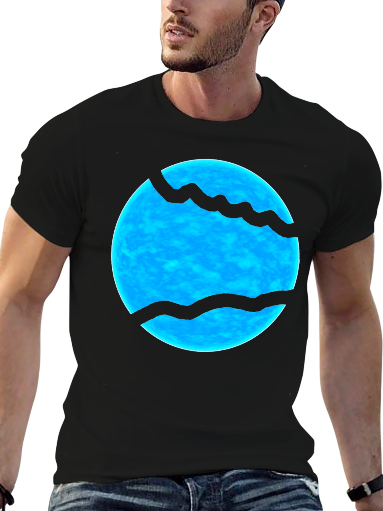 Abstract Blue Sphere Graphic Print Black T-Shirt