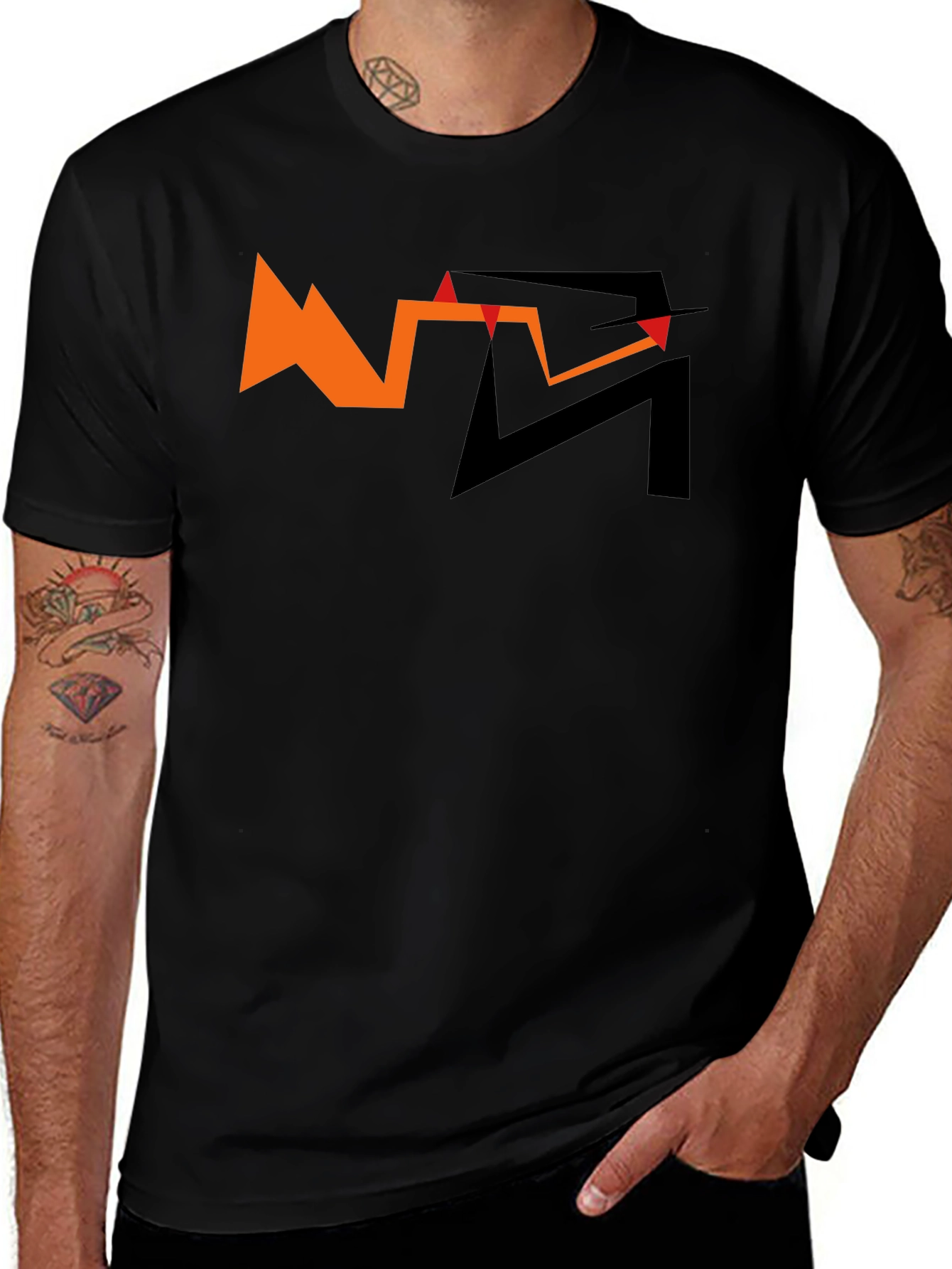 Abstract Graphic Tee - Orange and Black Design