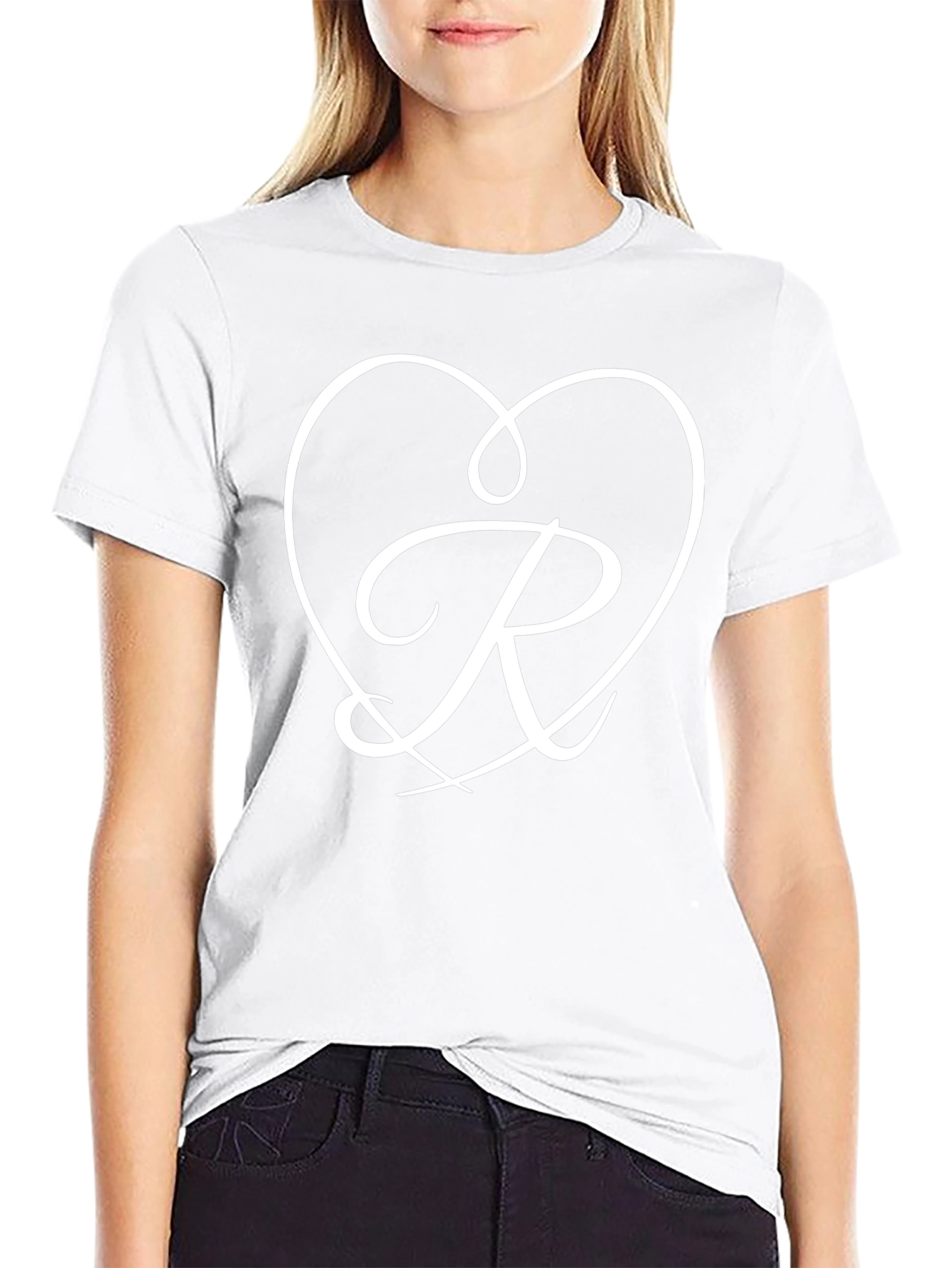 Heart R Initial Black T-Shirt