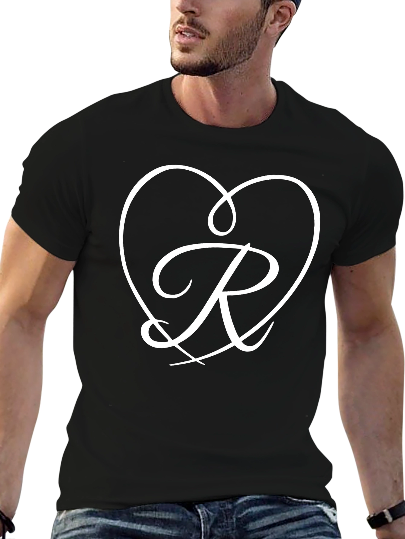 Heart R Initial Black T-Shirt