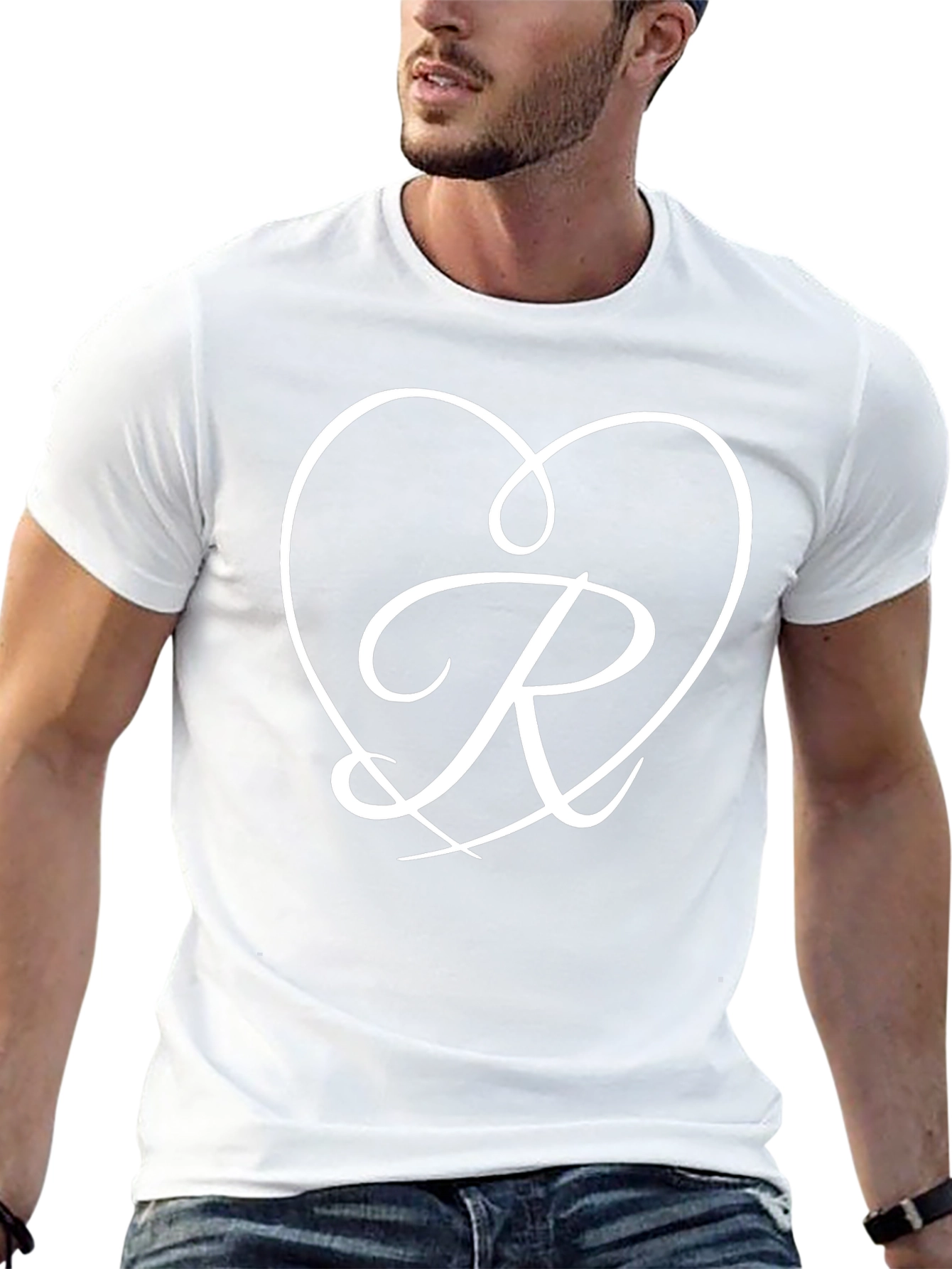 Heart R Initial Black T-Shirt