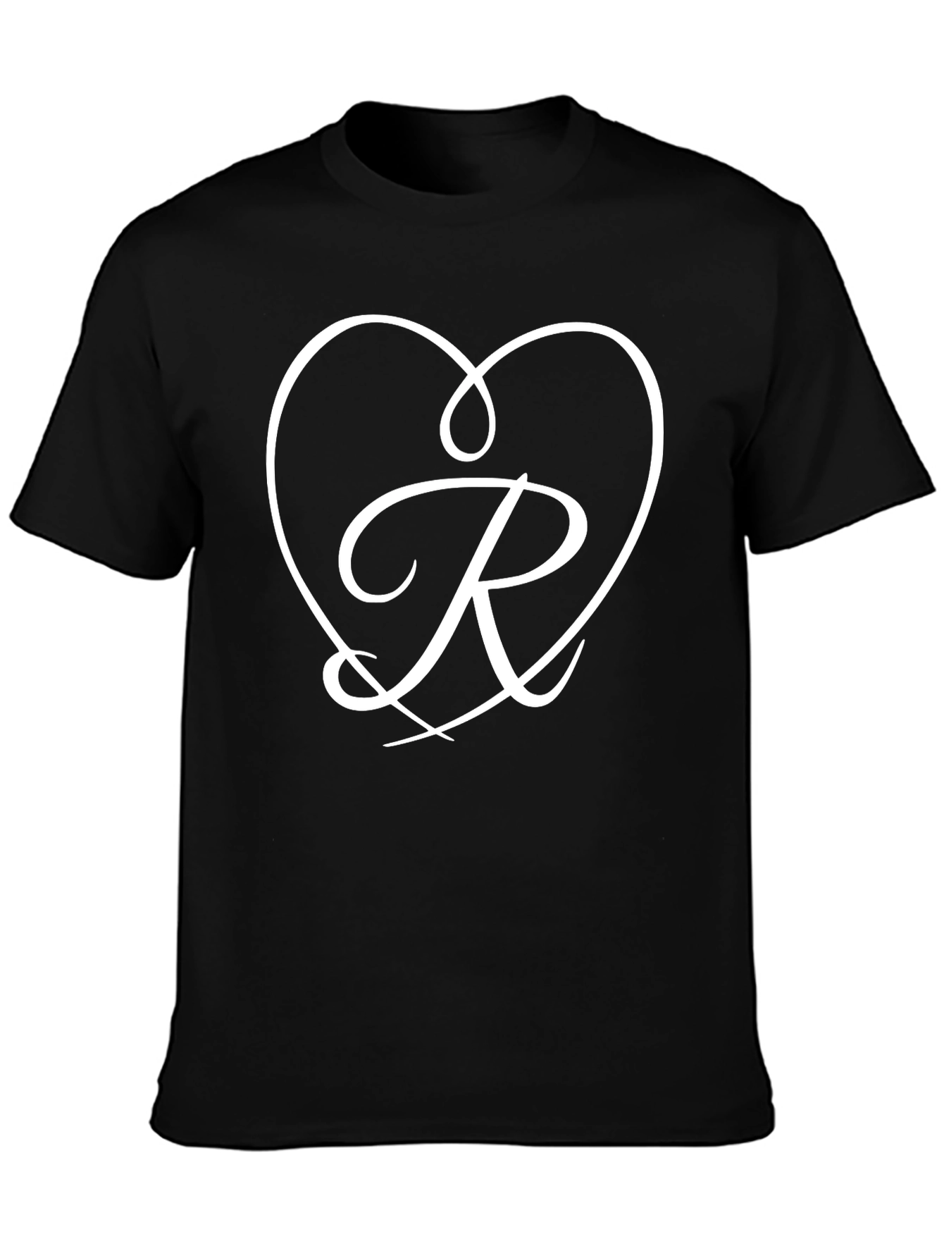 Heart R Initial Black T-Shirt