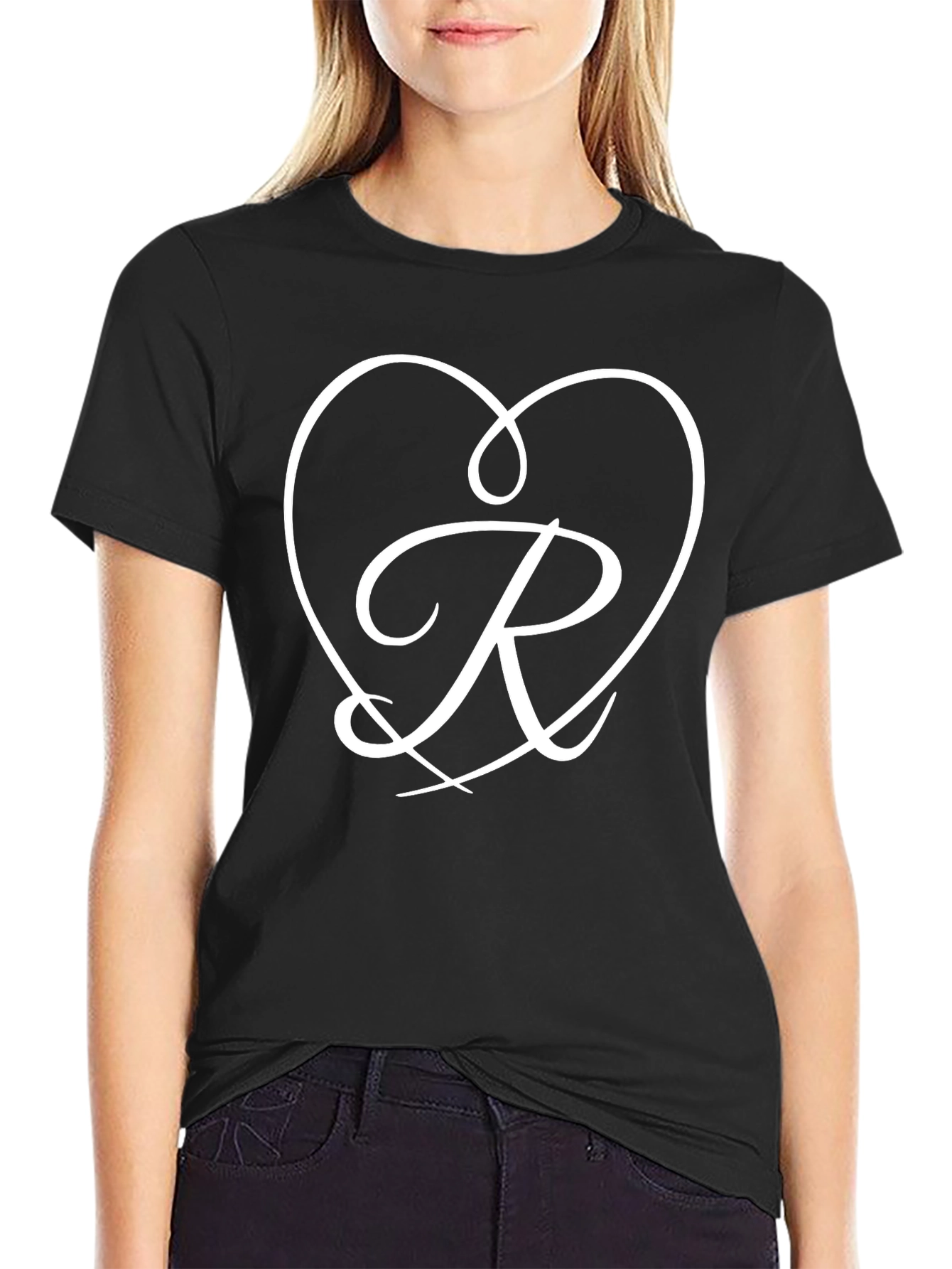 Heart R Initial Black T-Shirt