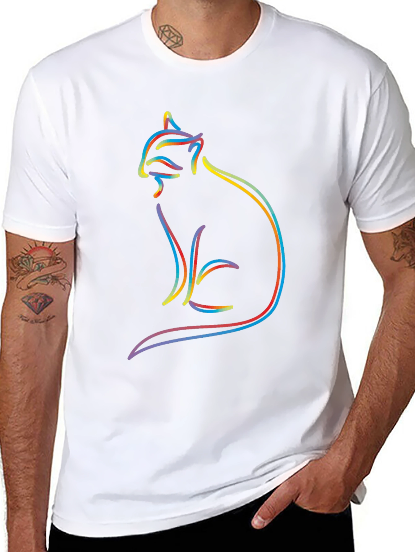 Abstract Cat Outline Graphic T-Shirt