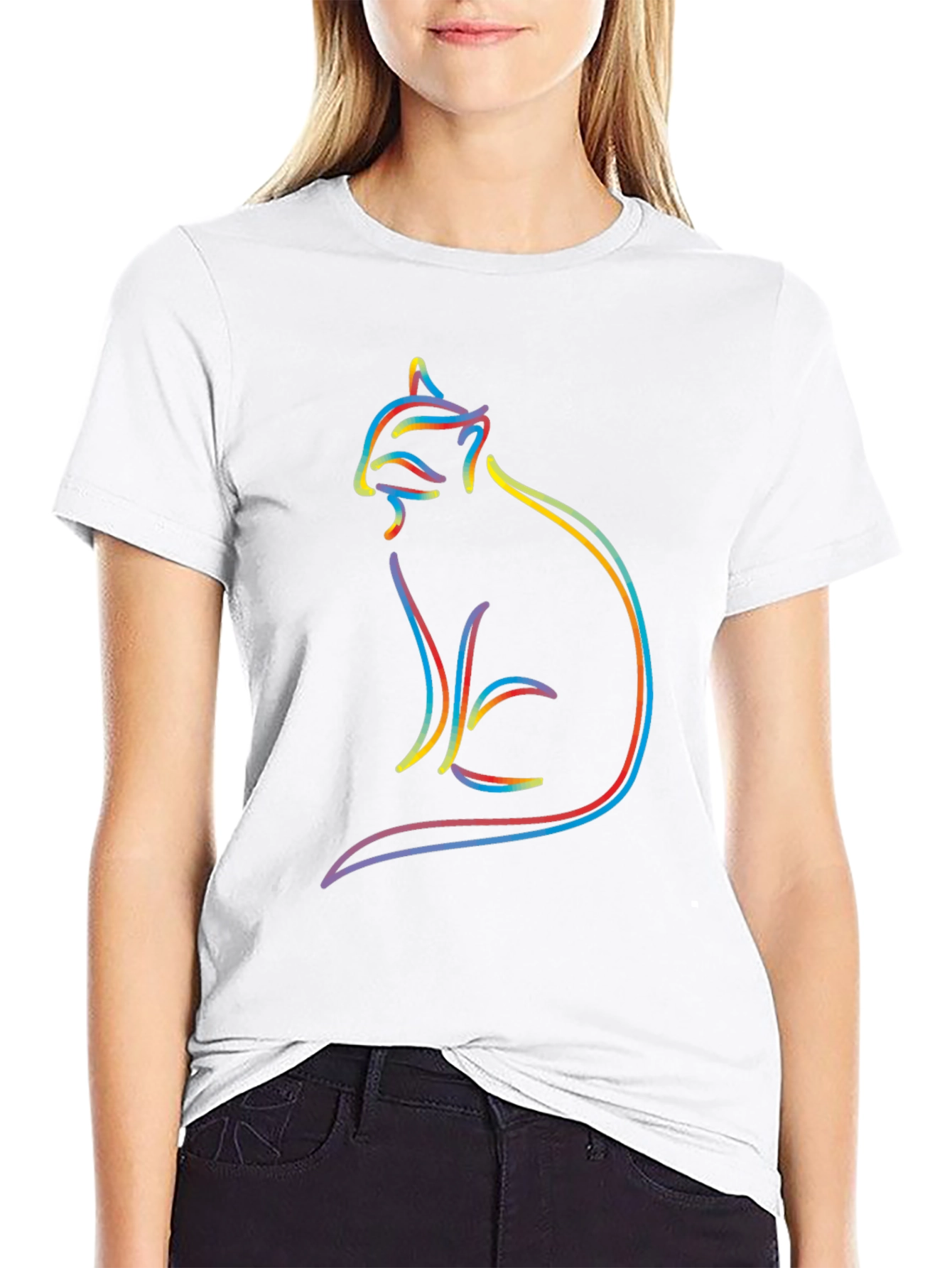 Abstract Cat Outline Graphic T-Shirt