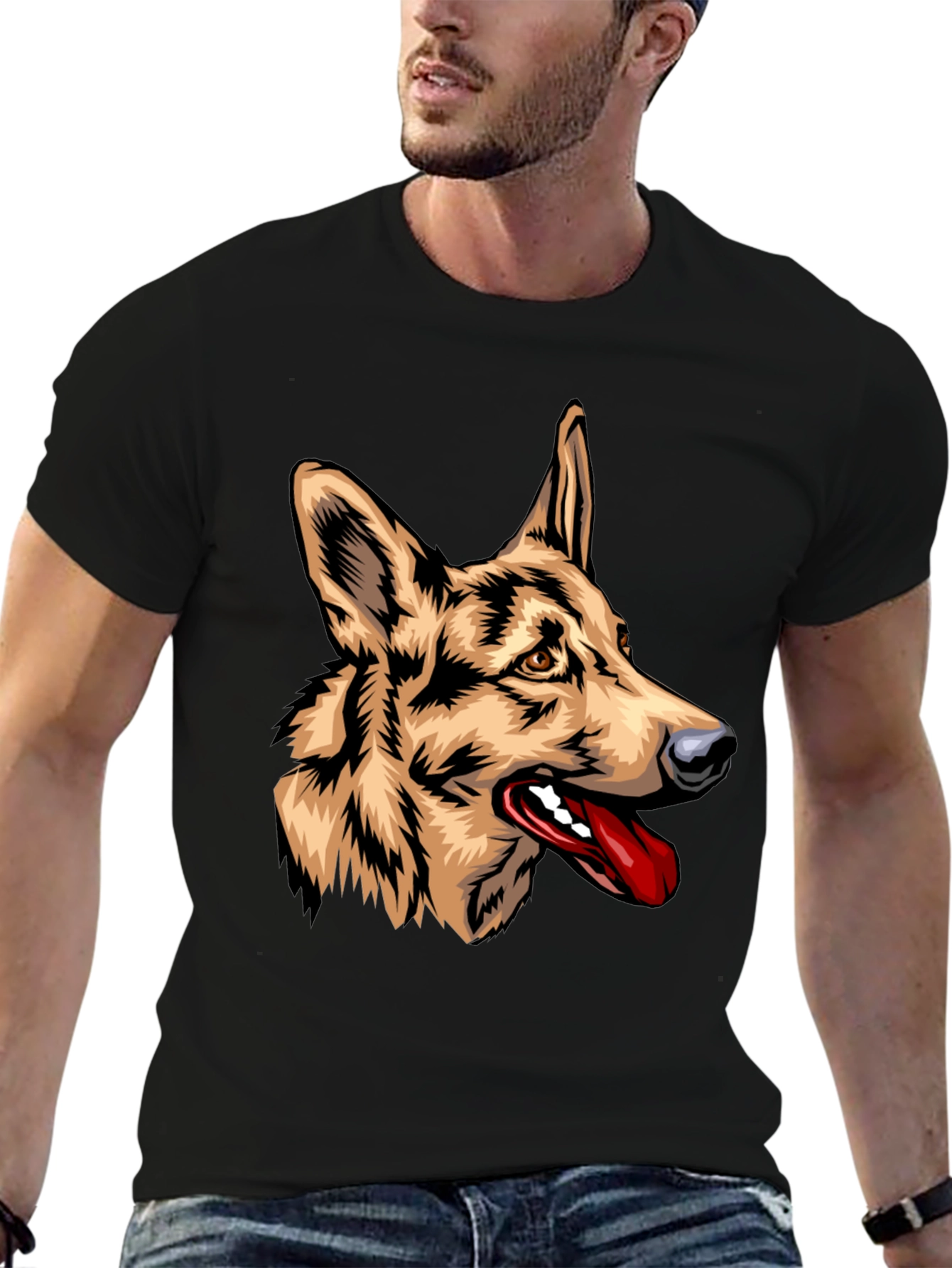 German Shepherd Graphic Print Black T-Shirt