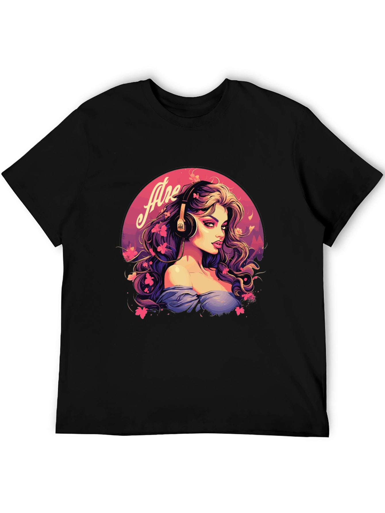 Headphone Girl Black T-Shirt