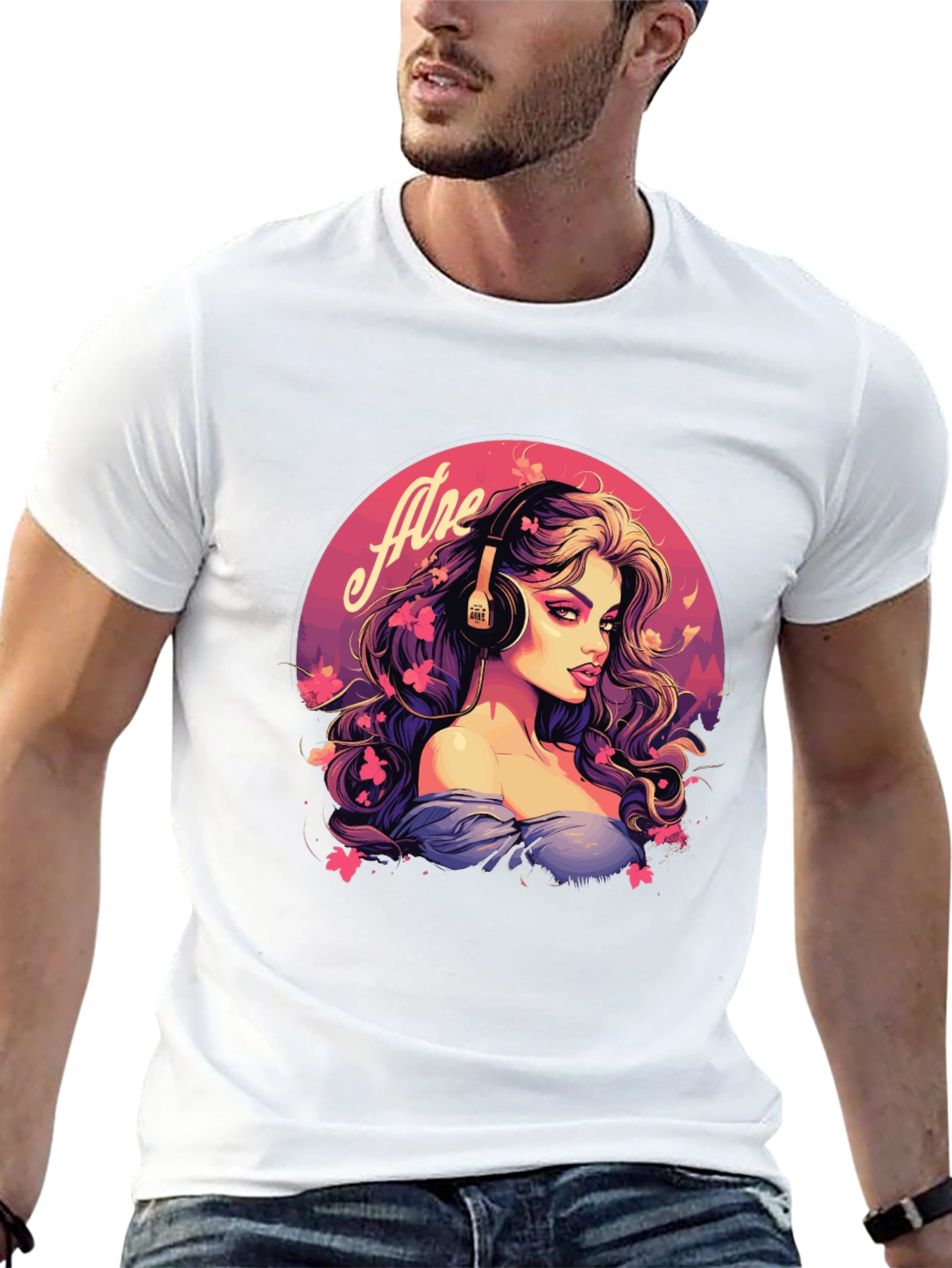 Headphone Girl Black T-Shirt