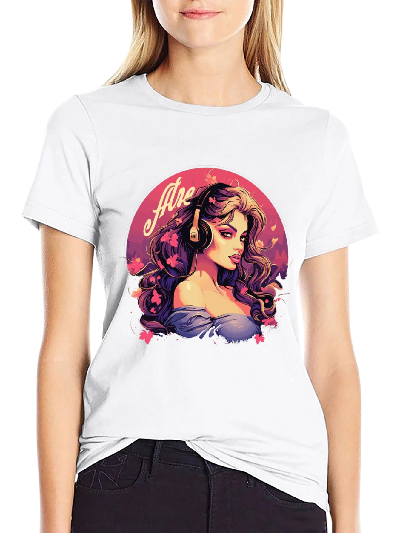 Headphone Girl Black T-Shirt