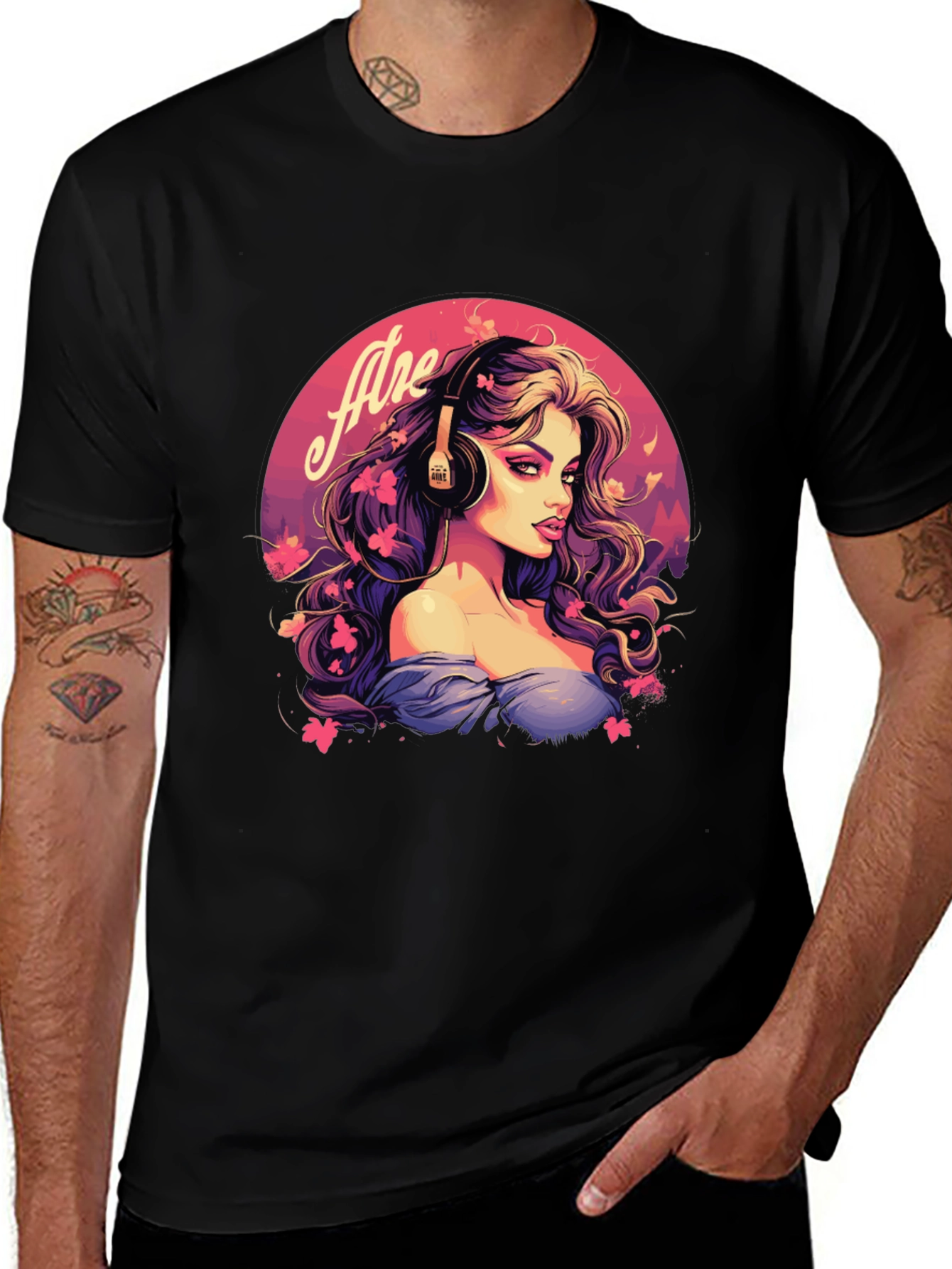 Headphone Girl Black T-Shirt