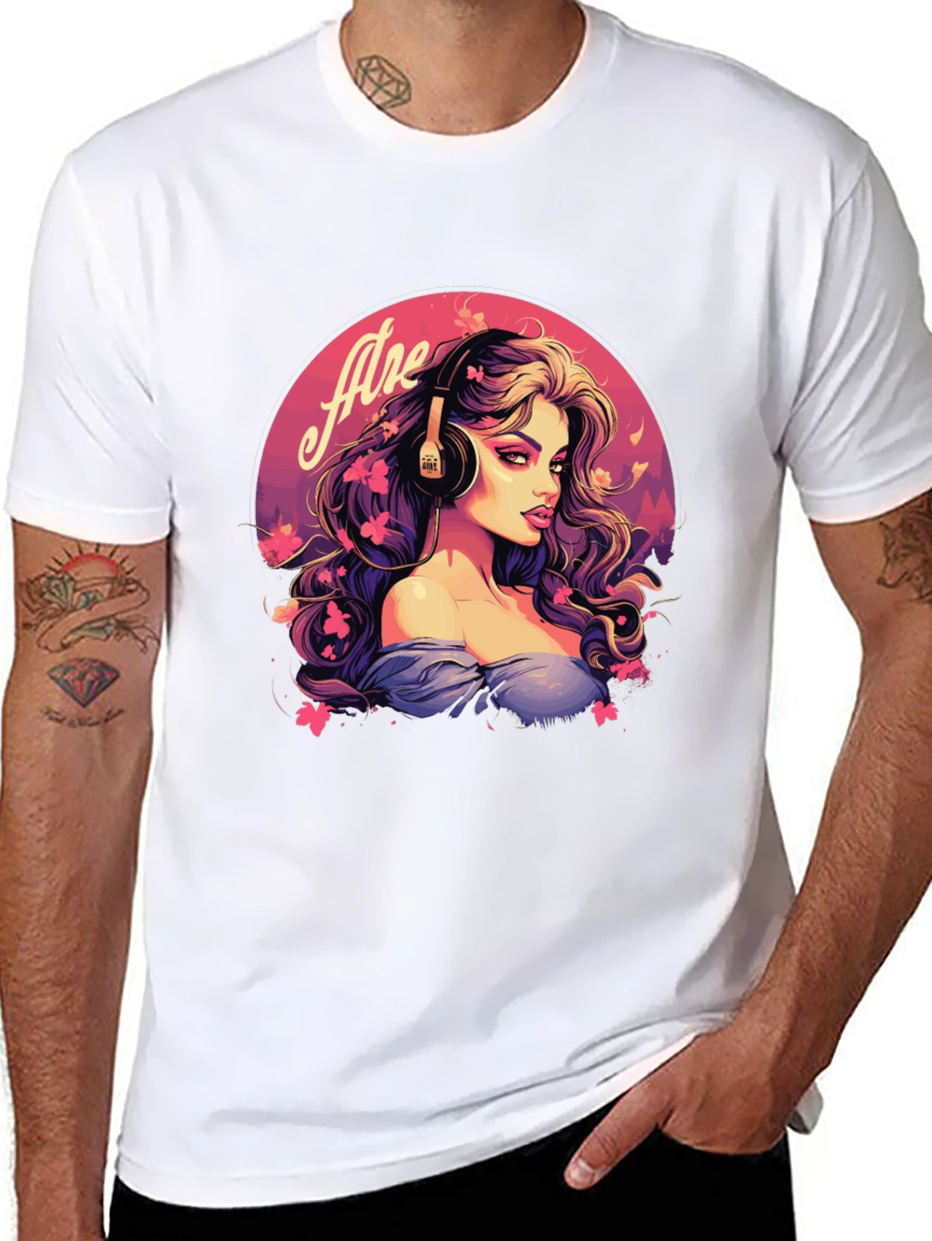 Headphone Girl Black T-Shirt