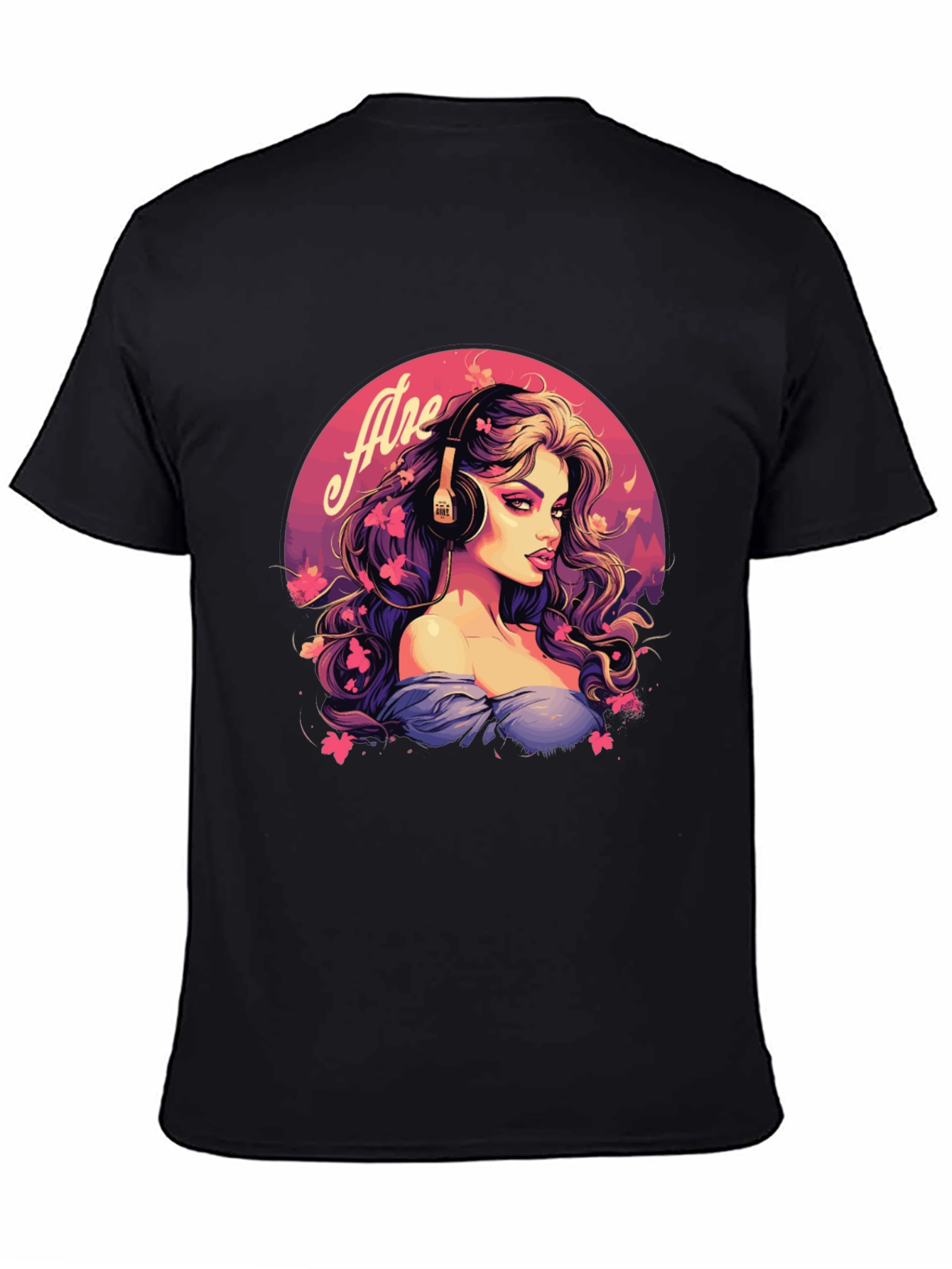 Headphone Girl Black T-Shirt