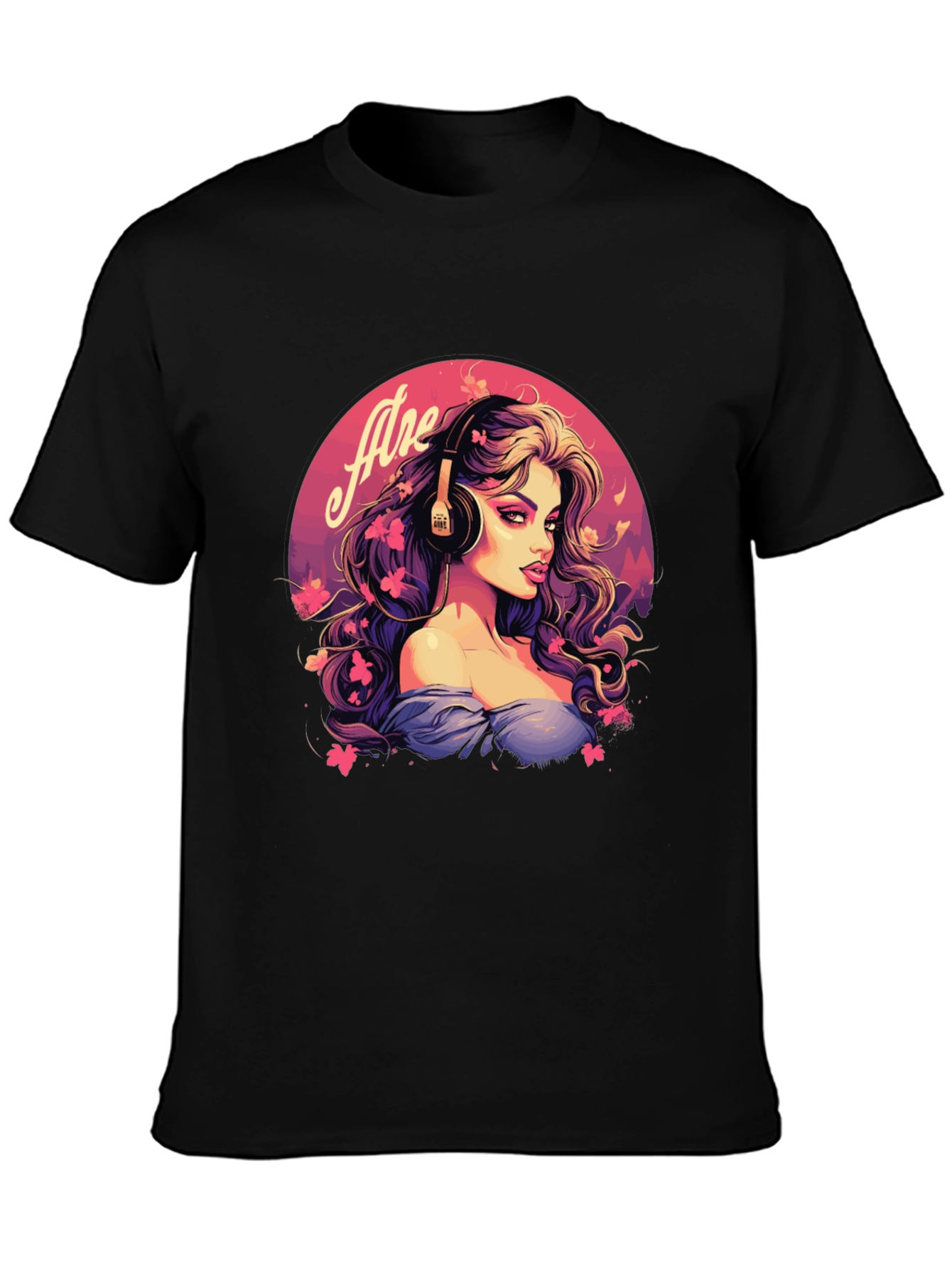 Headphone Girl Black T-Shirt