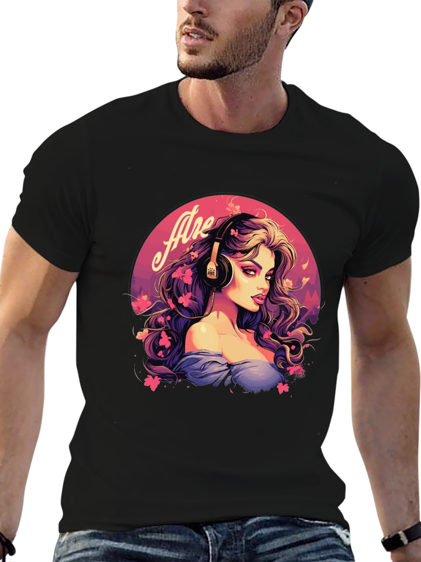 Headphone Girl Black T-Shirt