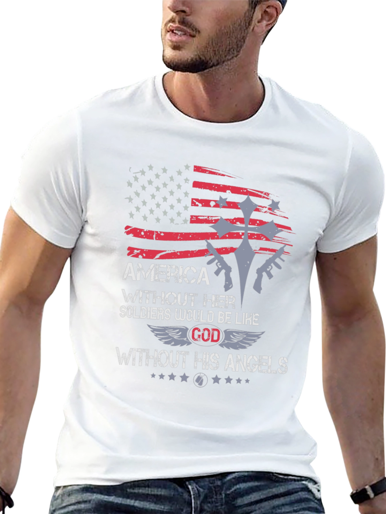 America Soldier God Angels Graphic T-Shirt