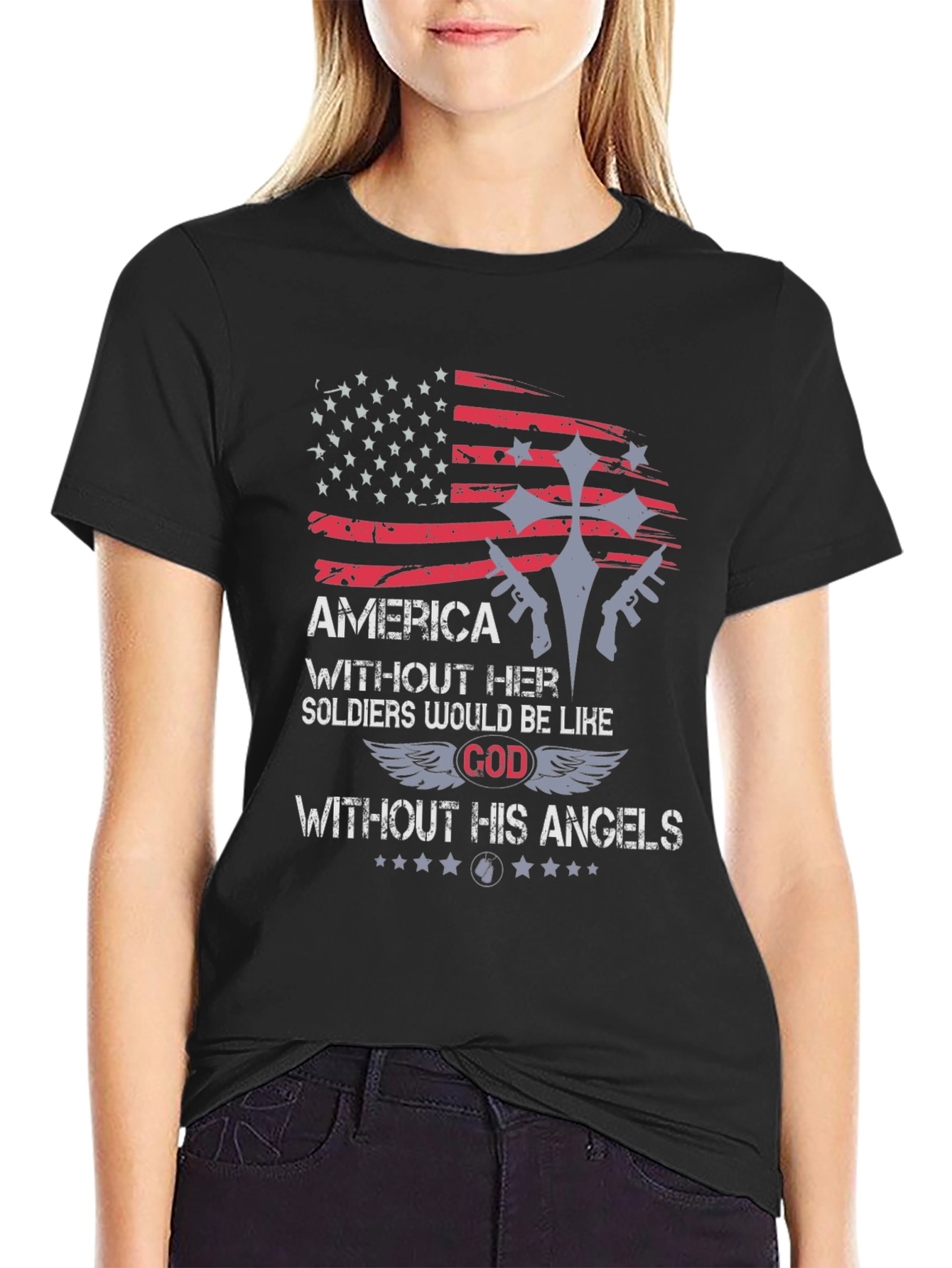 America Soldier God Angels Graphic T-Shirt