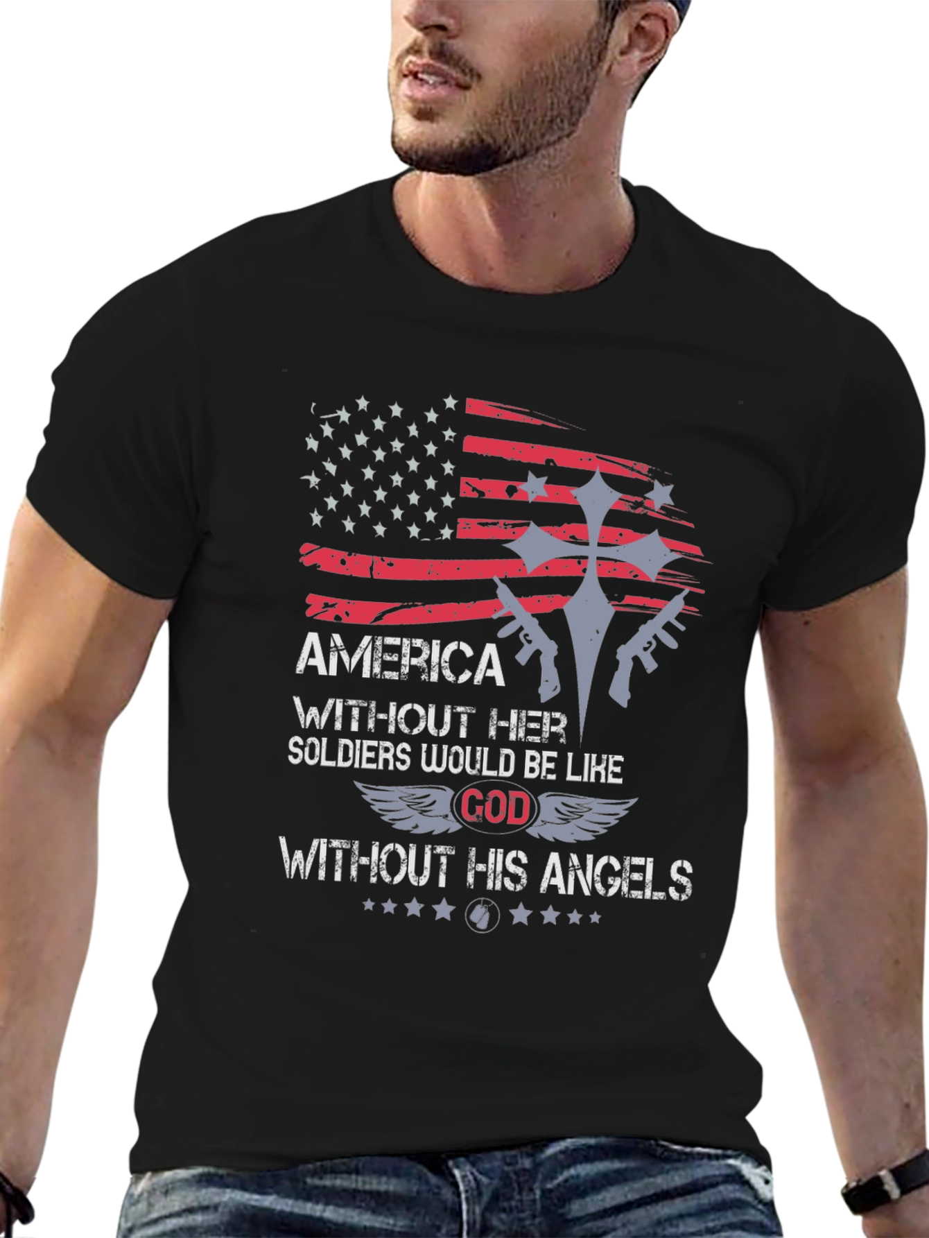 America Soldier God Angels Graphic T-Shirt