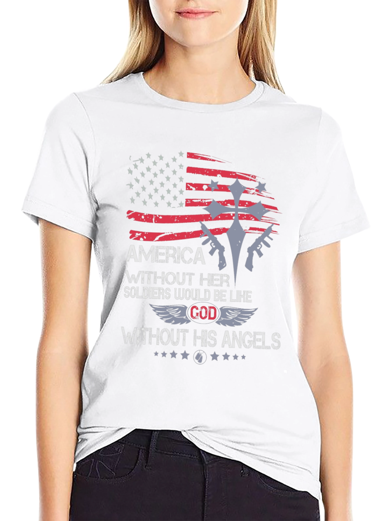 America Soldier God Angels Graphic T-Shirt