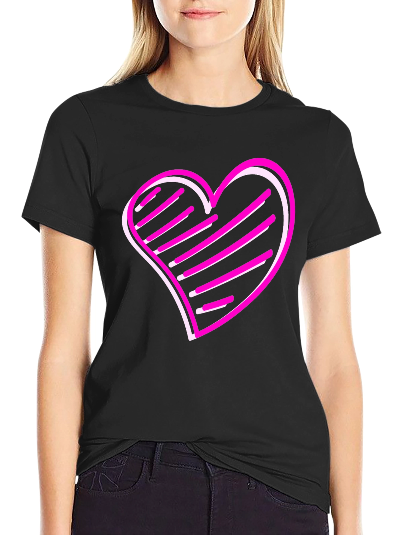 Heart Graphic Print Black T-Shirt