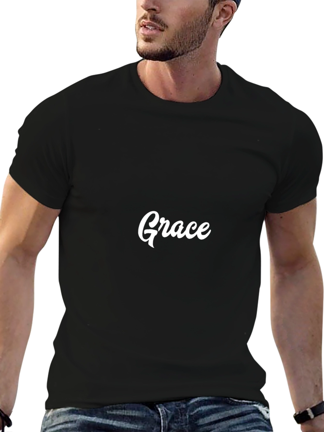 Graceful Black Cotton Tee - Classic Fit