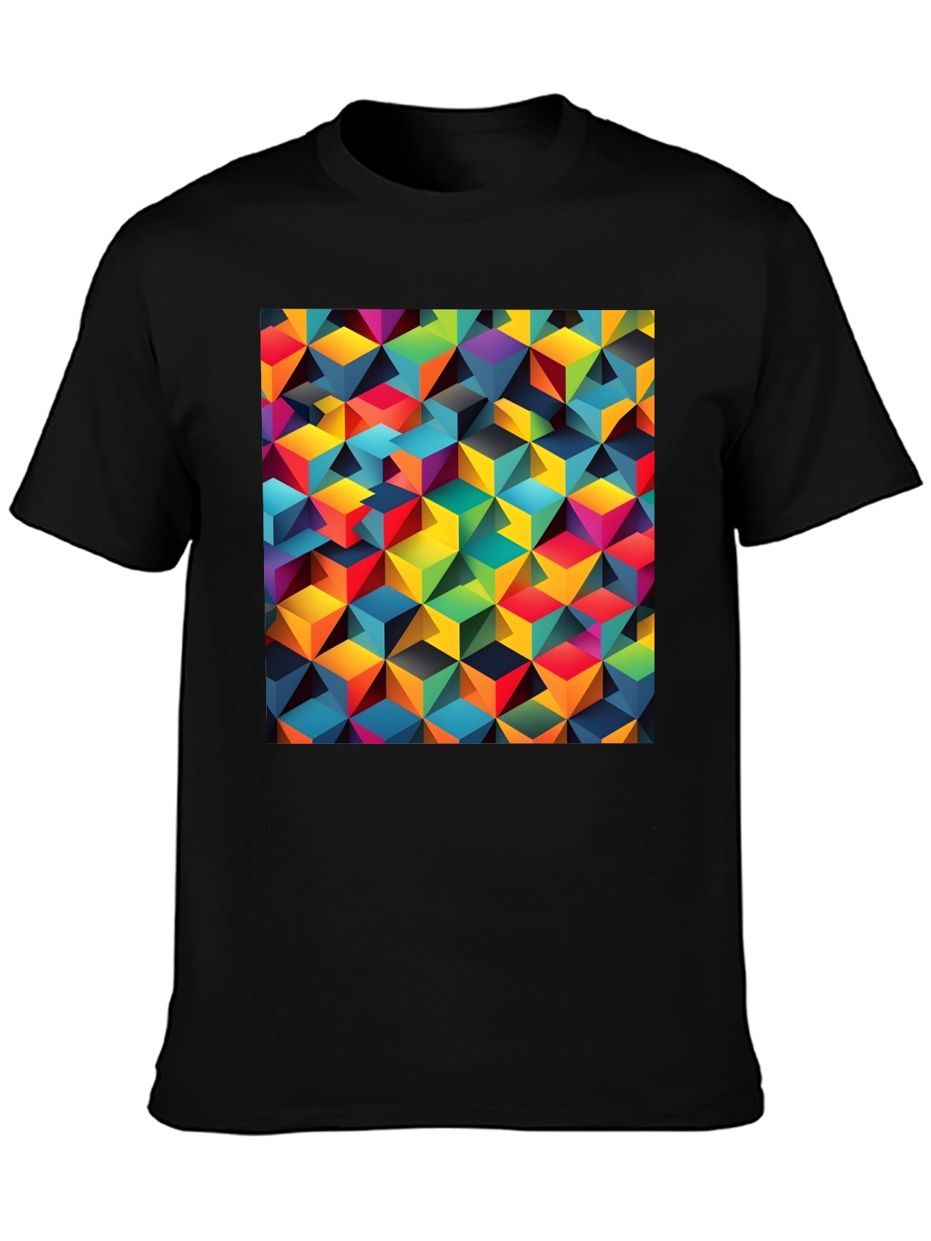 Geometric 3D Cube Pattern Black T-Shirt