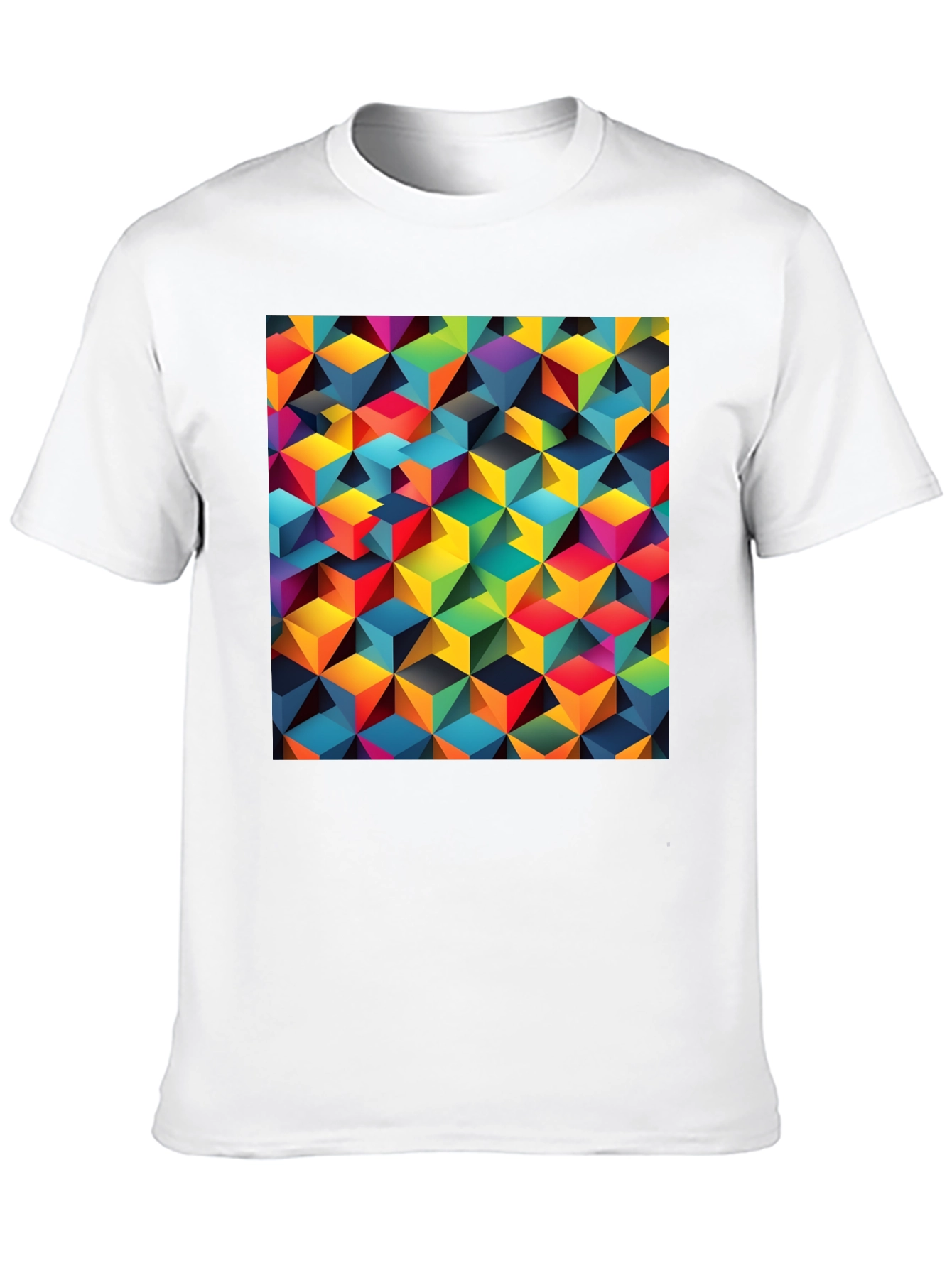 Geometric 3D Cube Pattern Black T-Shirt