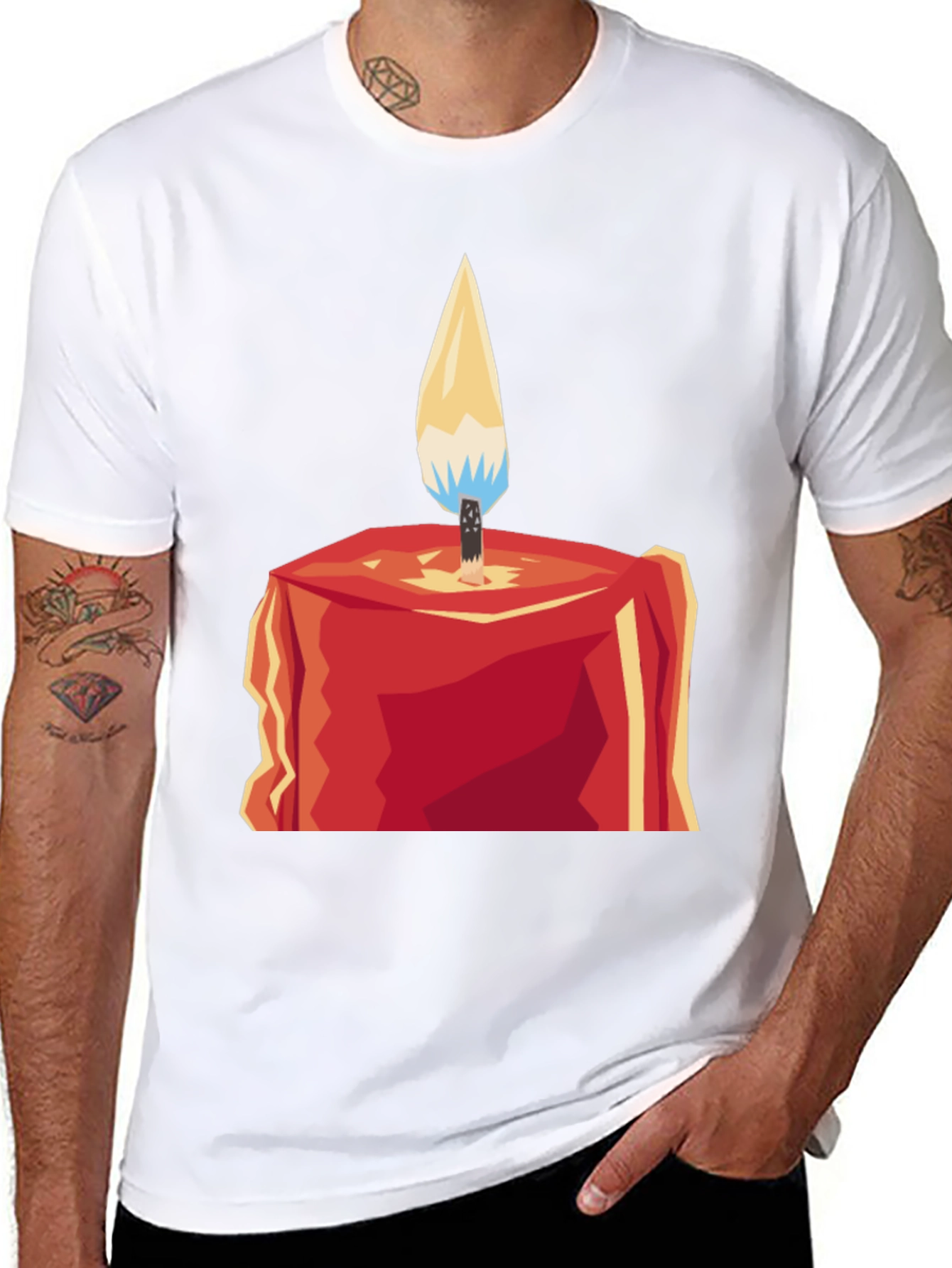 Geometric Candle Graphic Tee - Modern Style