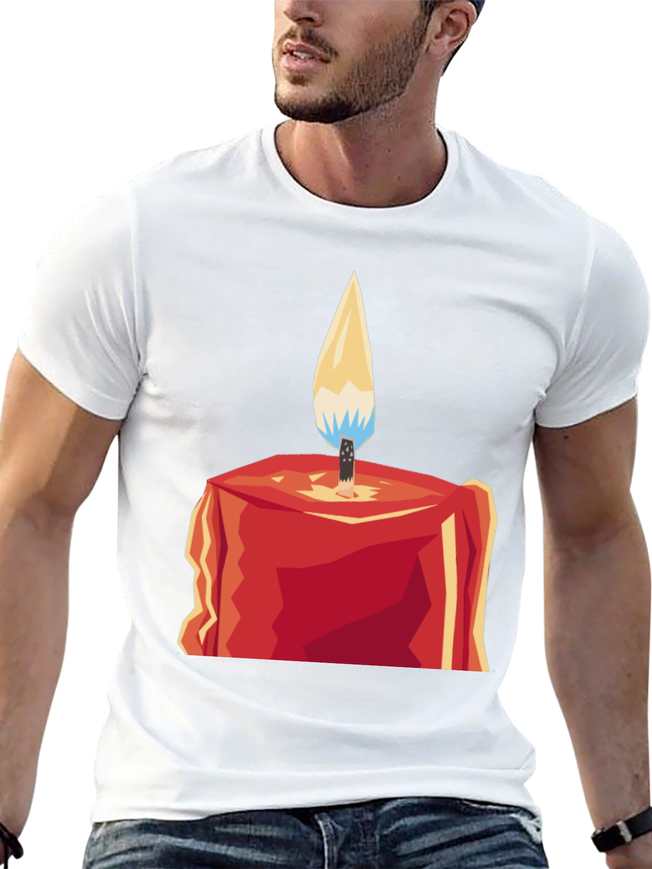 Geometric Candle Graphic Tee - Modern Style