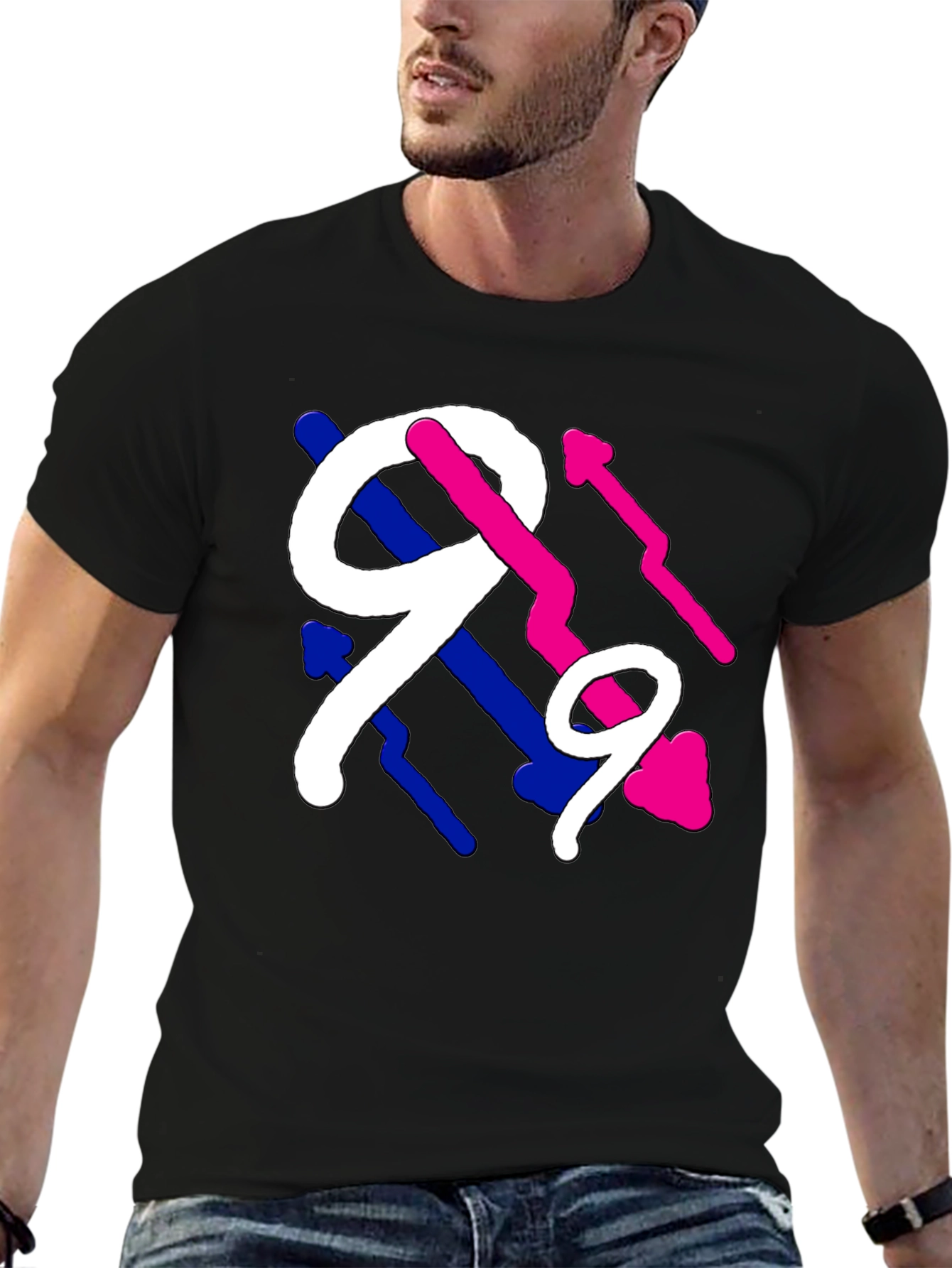 Abstract Number Graphic Tee - Black