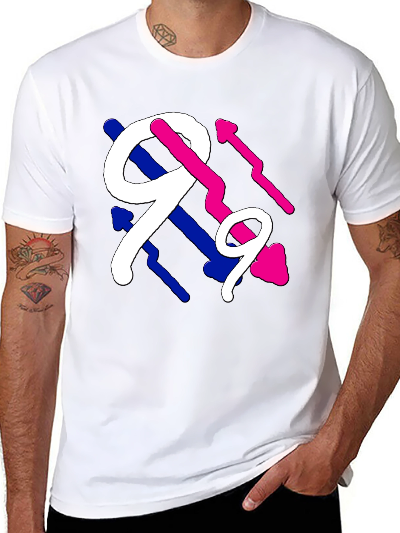 Abstract Number Graphic Tee - Black