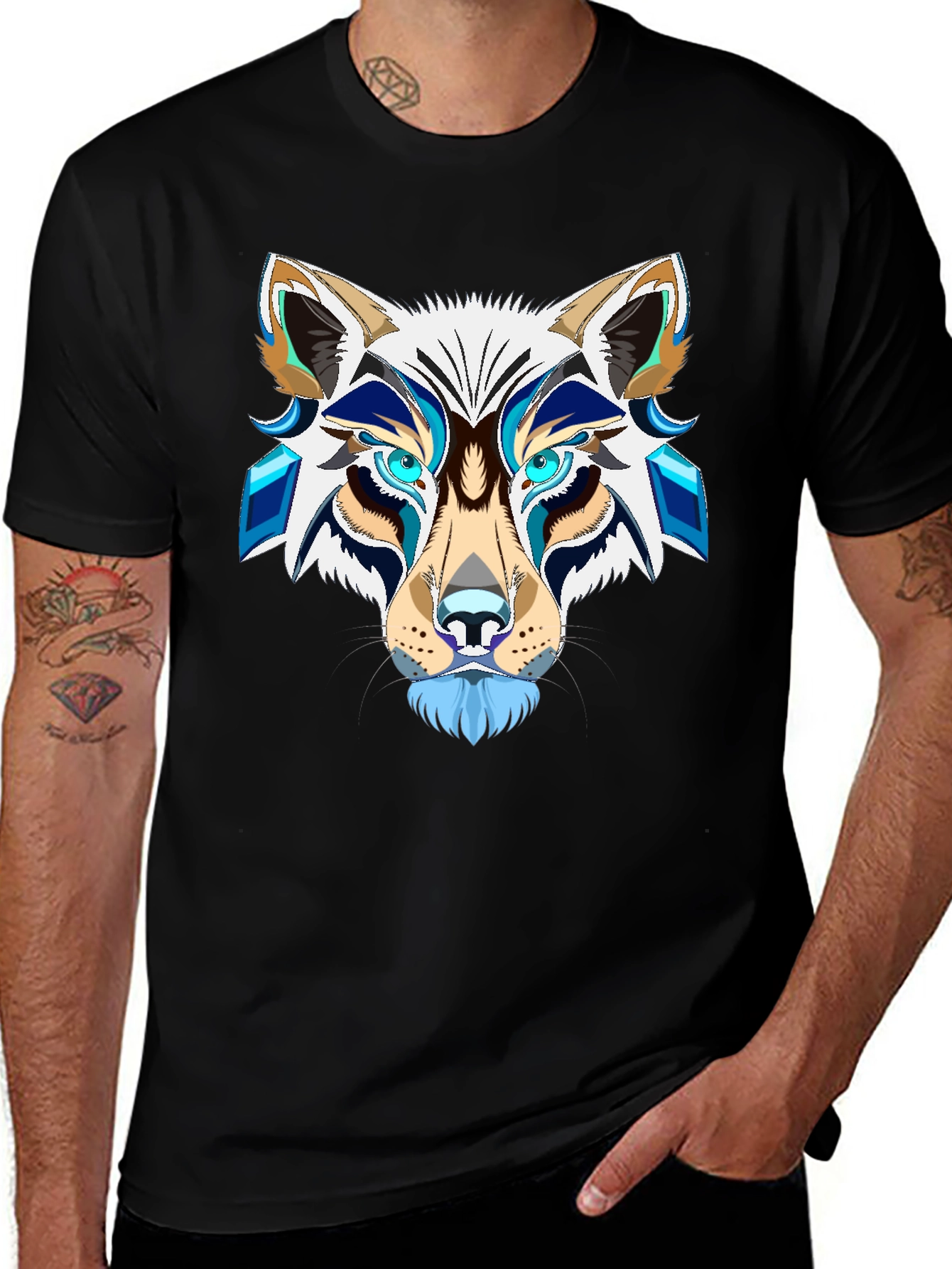 Abstract Wolf Graphic Tee - Mens Black T-Shirt