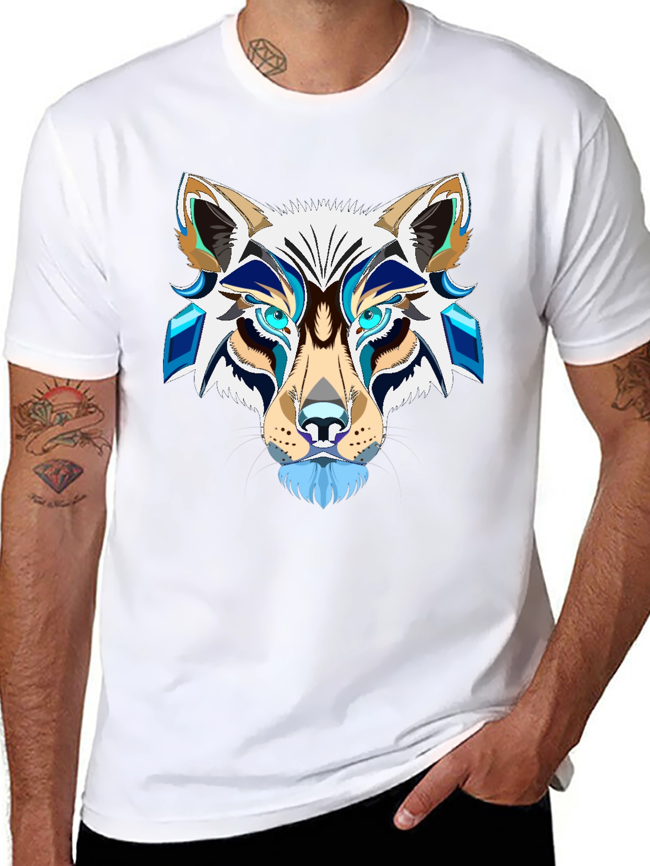 Abstract Wolf Graphic Tee - Mens Black T-Shirt