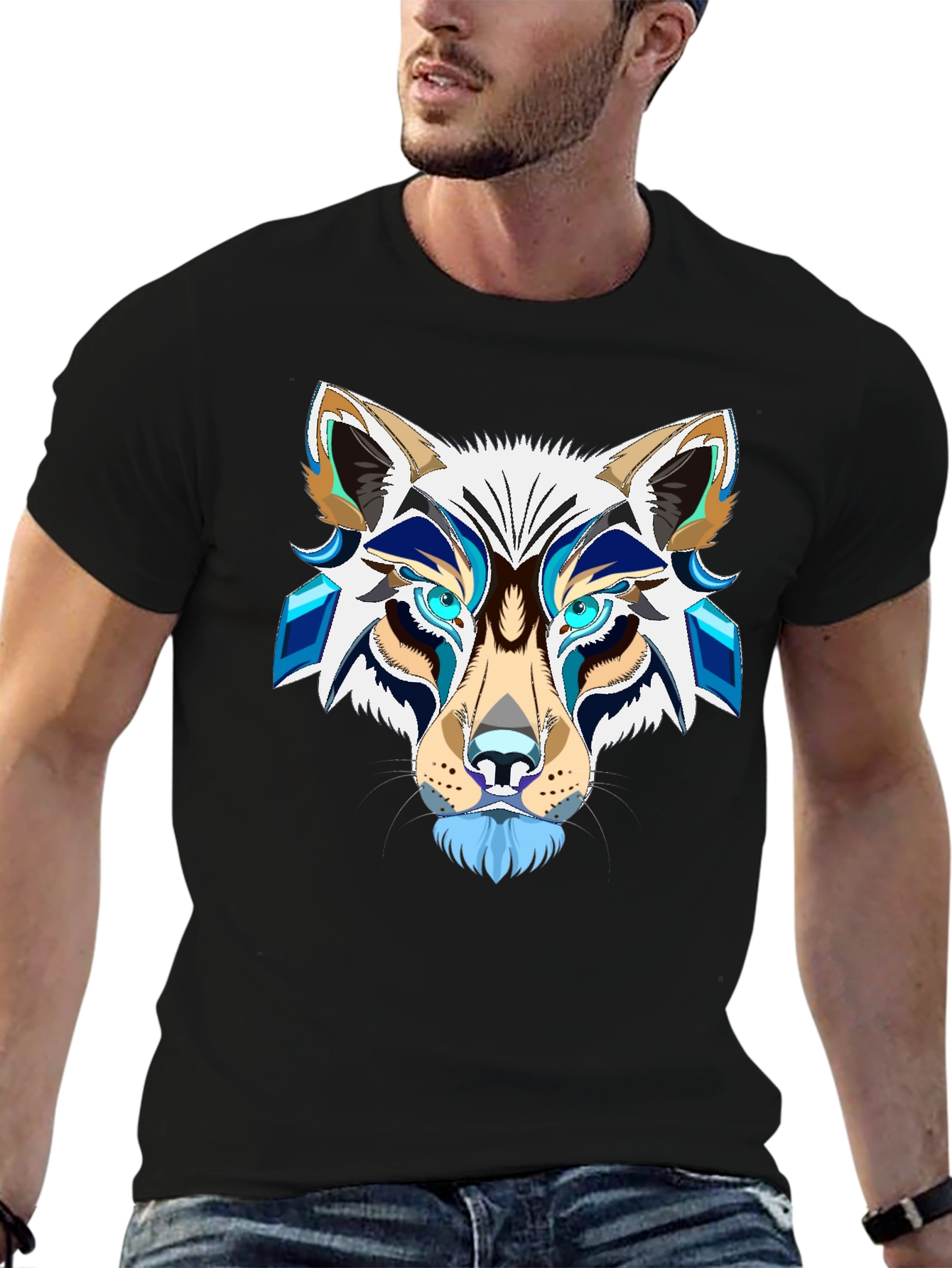 Abstract Wolf Graphic Tee - Mens Black T-Shirt