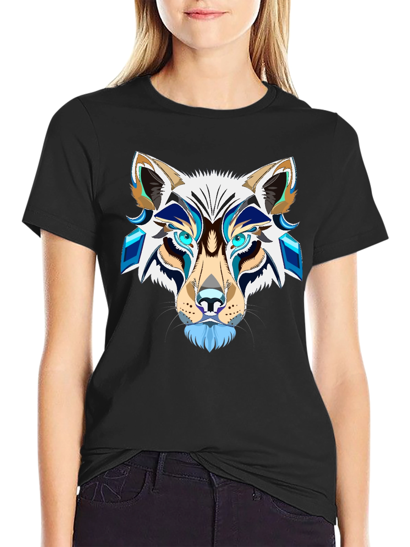 Abstract Wolf Graphic Tee - Mens Black T-Shirt